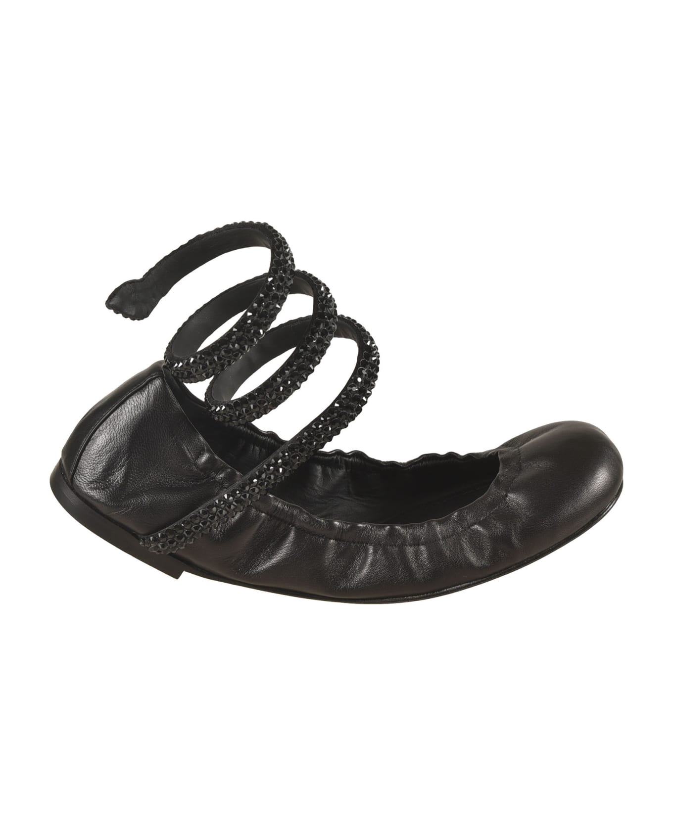 René Caovilla Studded Ankle Strap Ballerinas - Black
