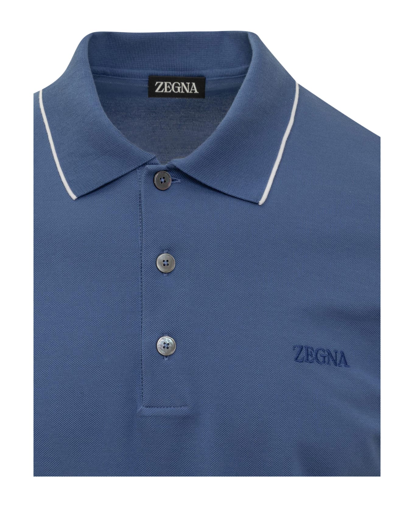 Zegna Polo With Logo - DARK AVIO BLUE ポロシャツ