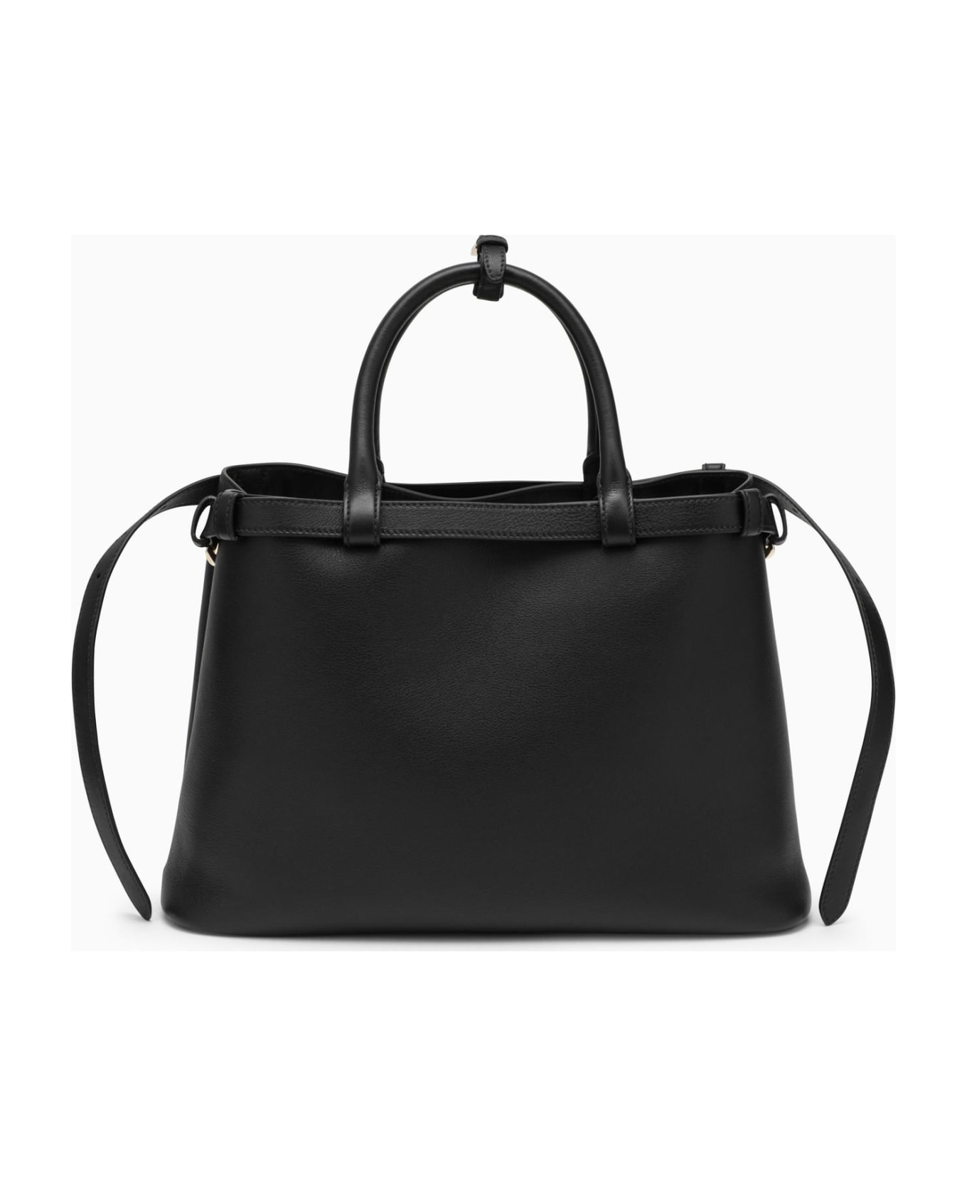 Prada Black Medium Leather Handbag With Belt - Nero