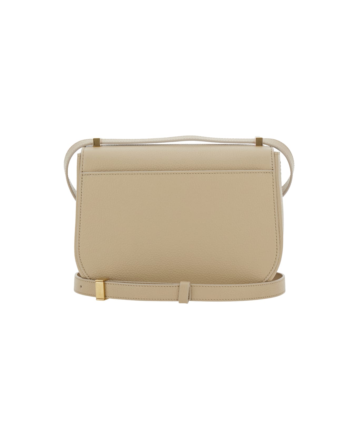 Ferragamo Beige Shoulder Bag With Metal Gancini Detail On The Front In Hammered Leather Woman - Beige