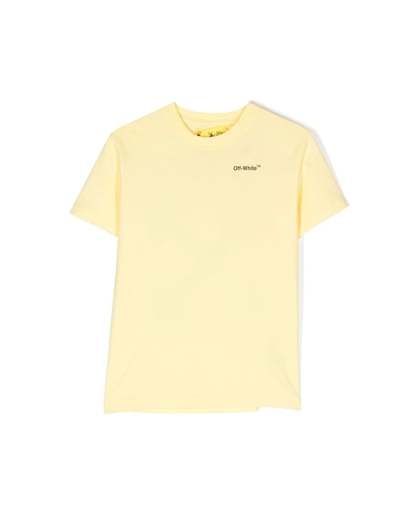 Off-White T-shirt With Logo Print And Signature Arrow Motif In Yellow Cotton Boy - Yellow