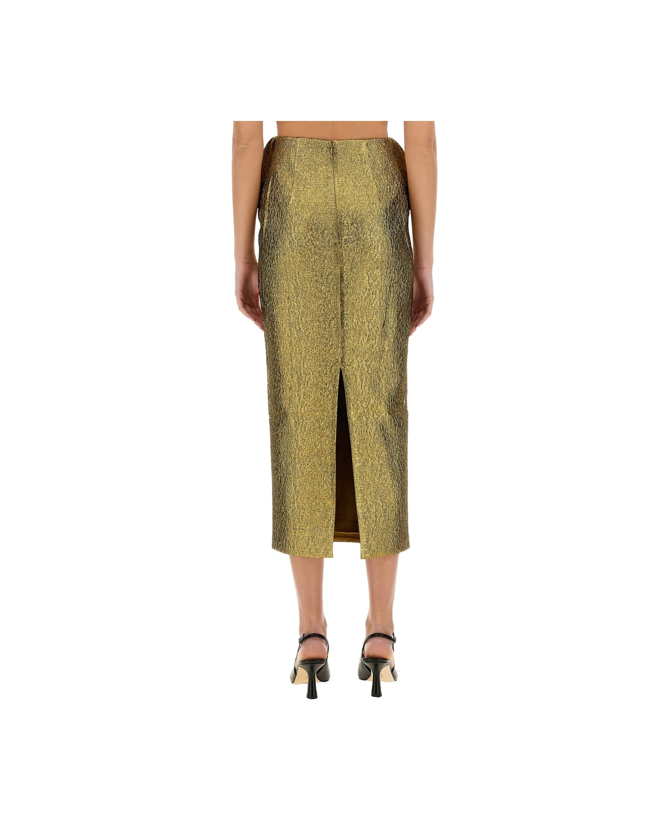 self-portrait Metallic Jacquard Midi Skirt - GOLD