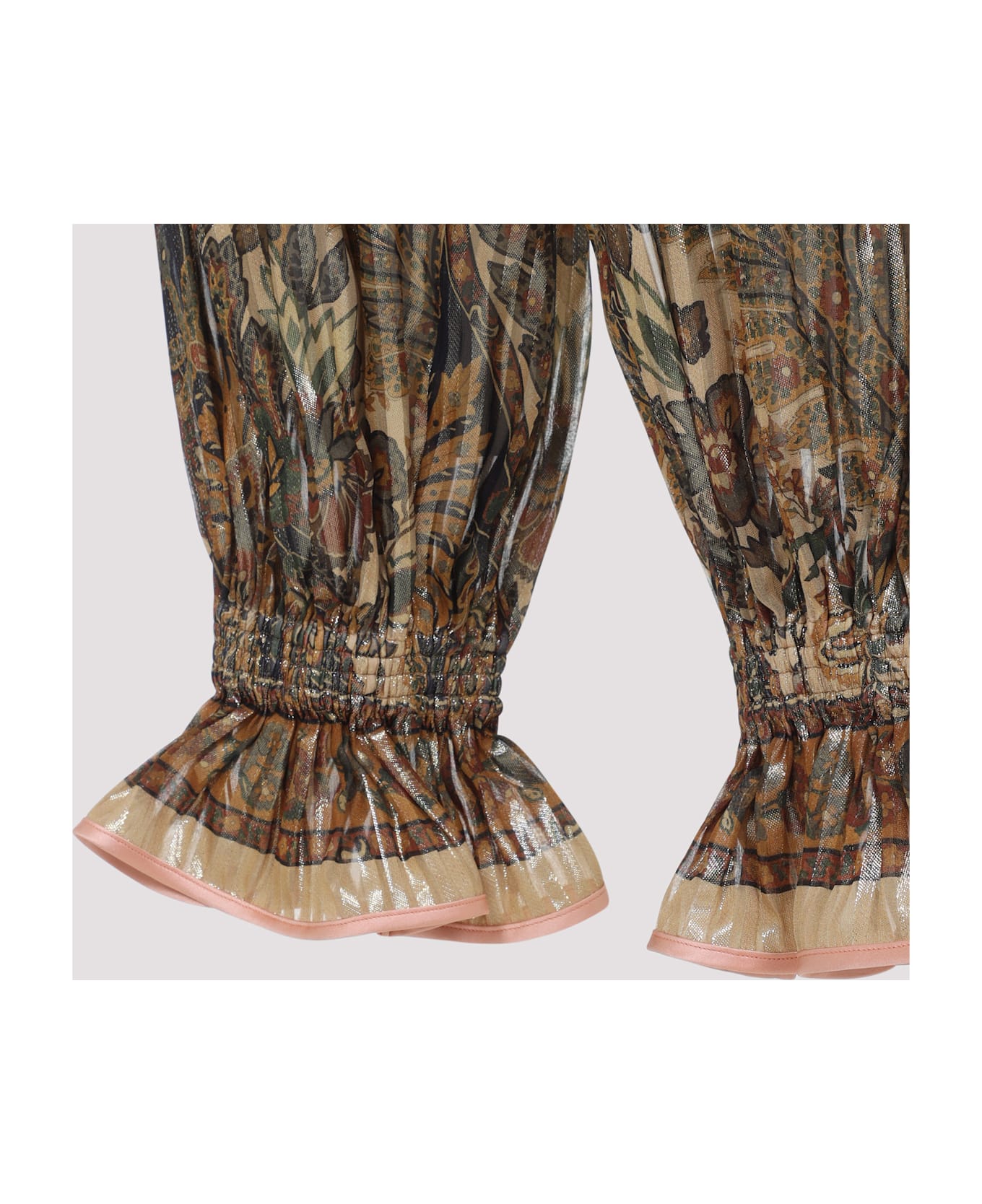 Valentino Silk Pants - Beige Multicolor Marrone