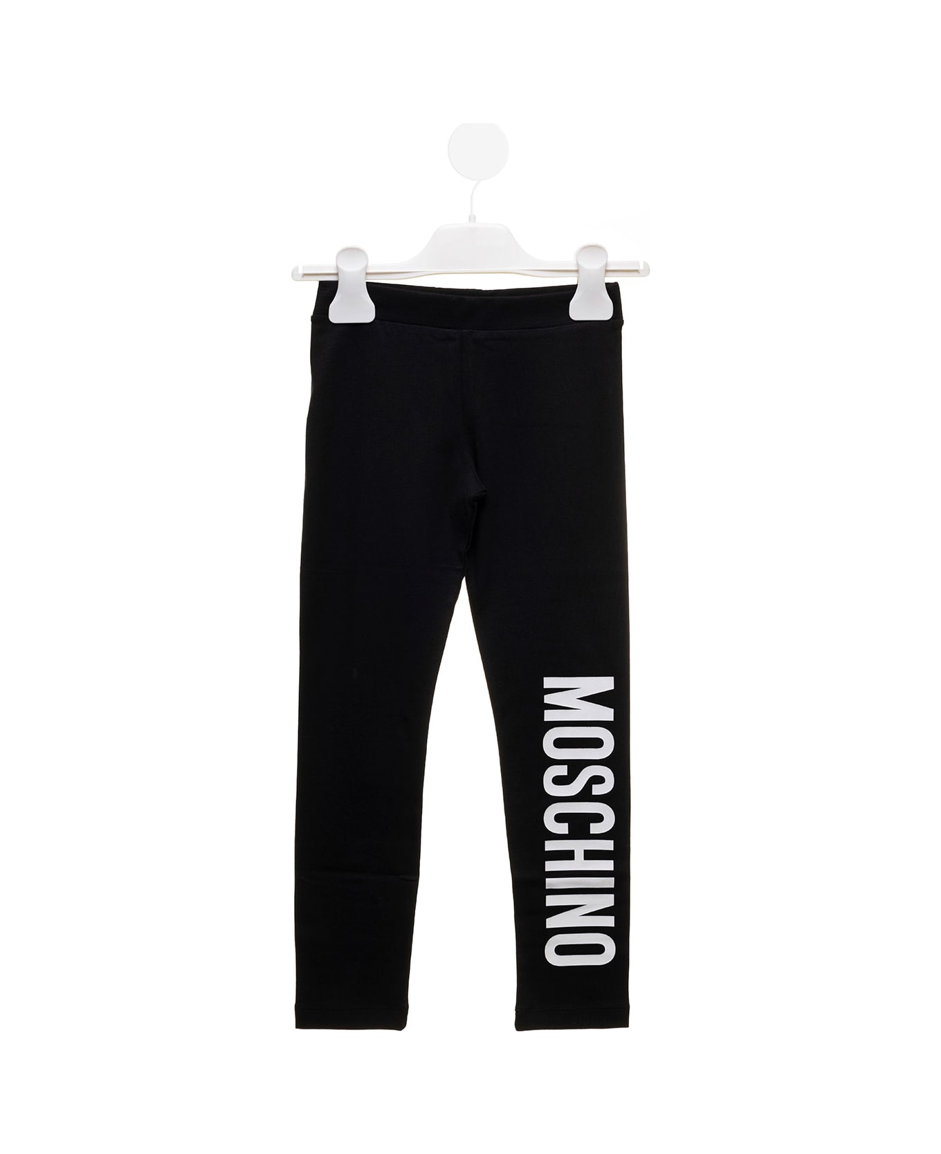 Moschino Black Cotton Leggings With Logo Print Moschino Kids Girl - Black