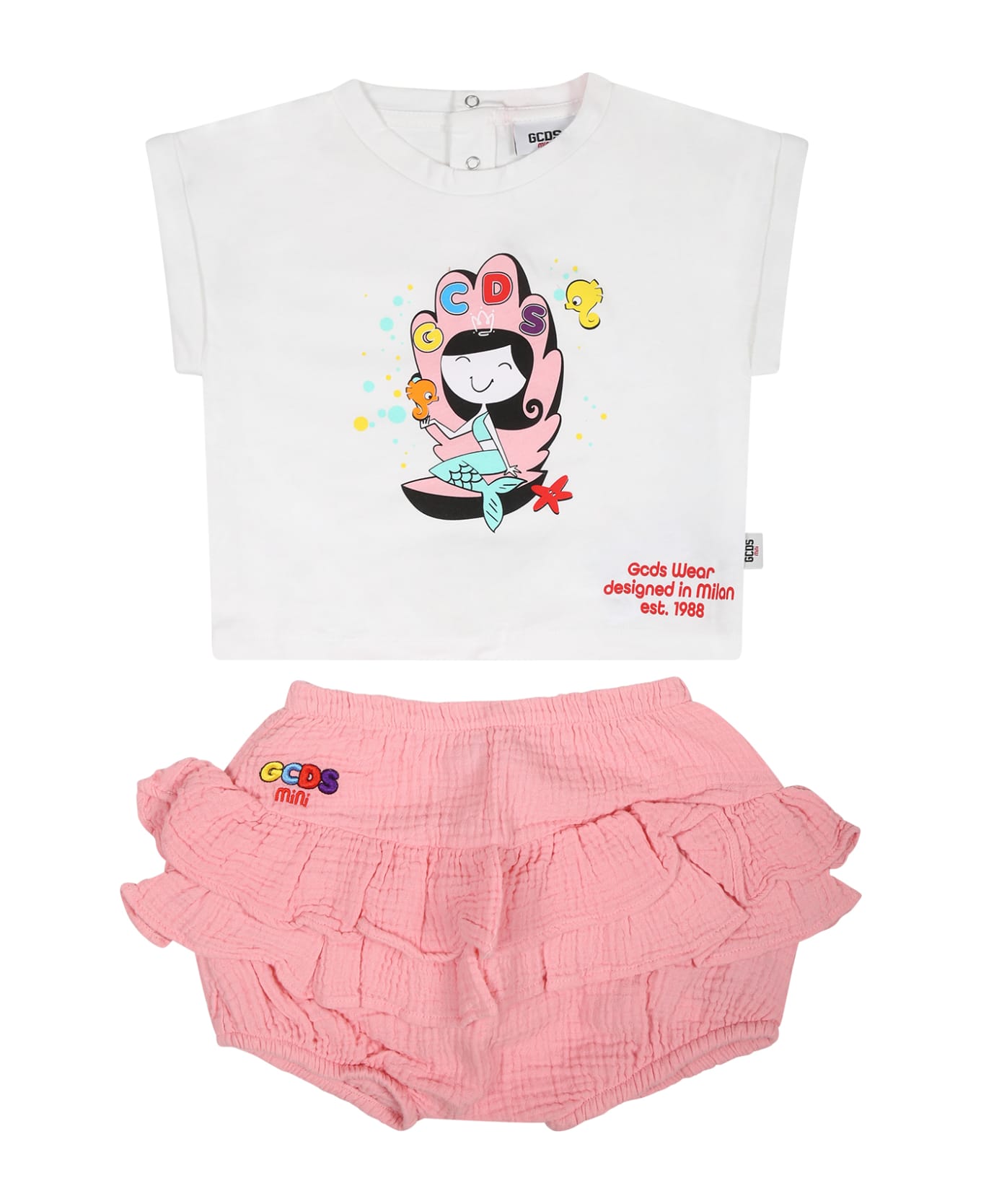GCDS Mini Set For Baby Girl With Mermaid Print - Pink