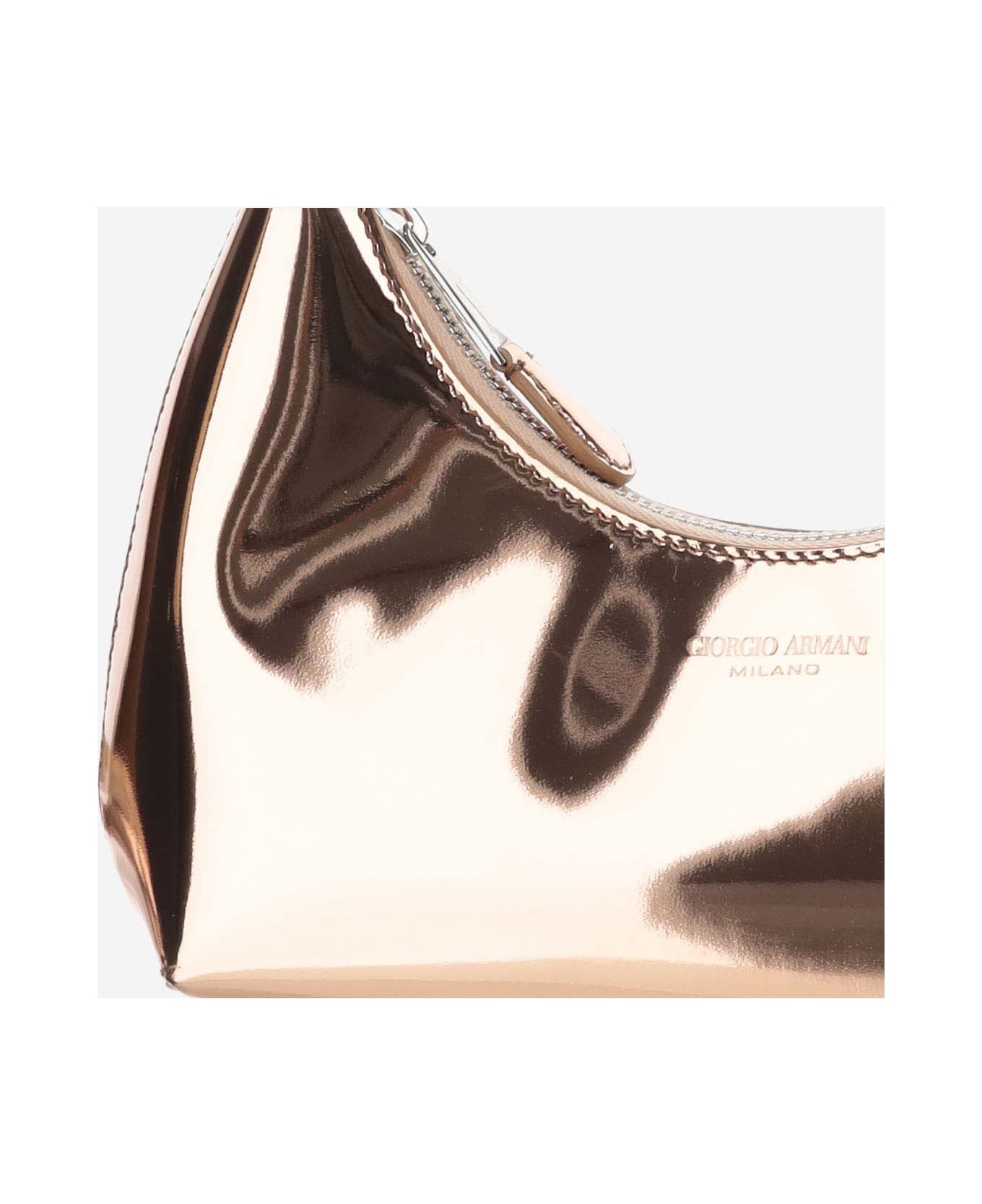 Giorgio Armani Metallic Nappa Leather Bag With Logo - Golden