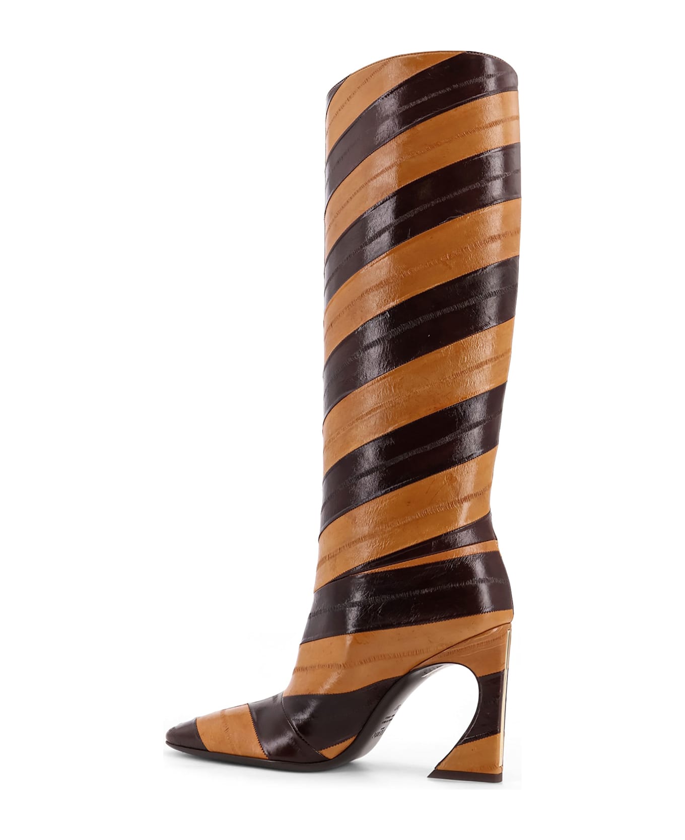 Fendi Arco Hagfish Leather Boots - BROWN BEIGE