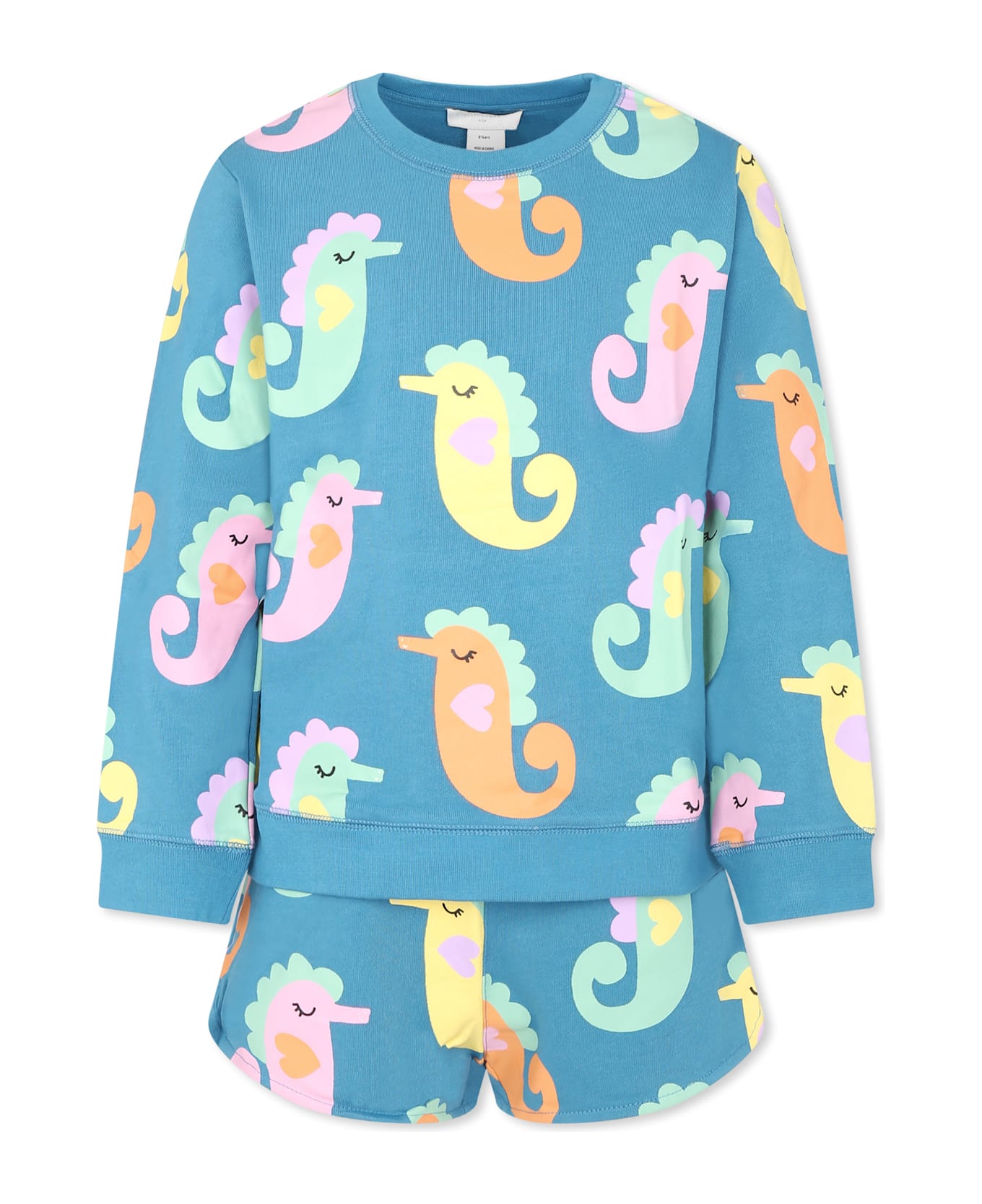 Stella McCartney Kids Blue Suit For Girl With Seahorses - Blue