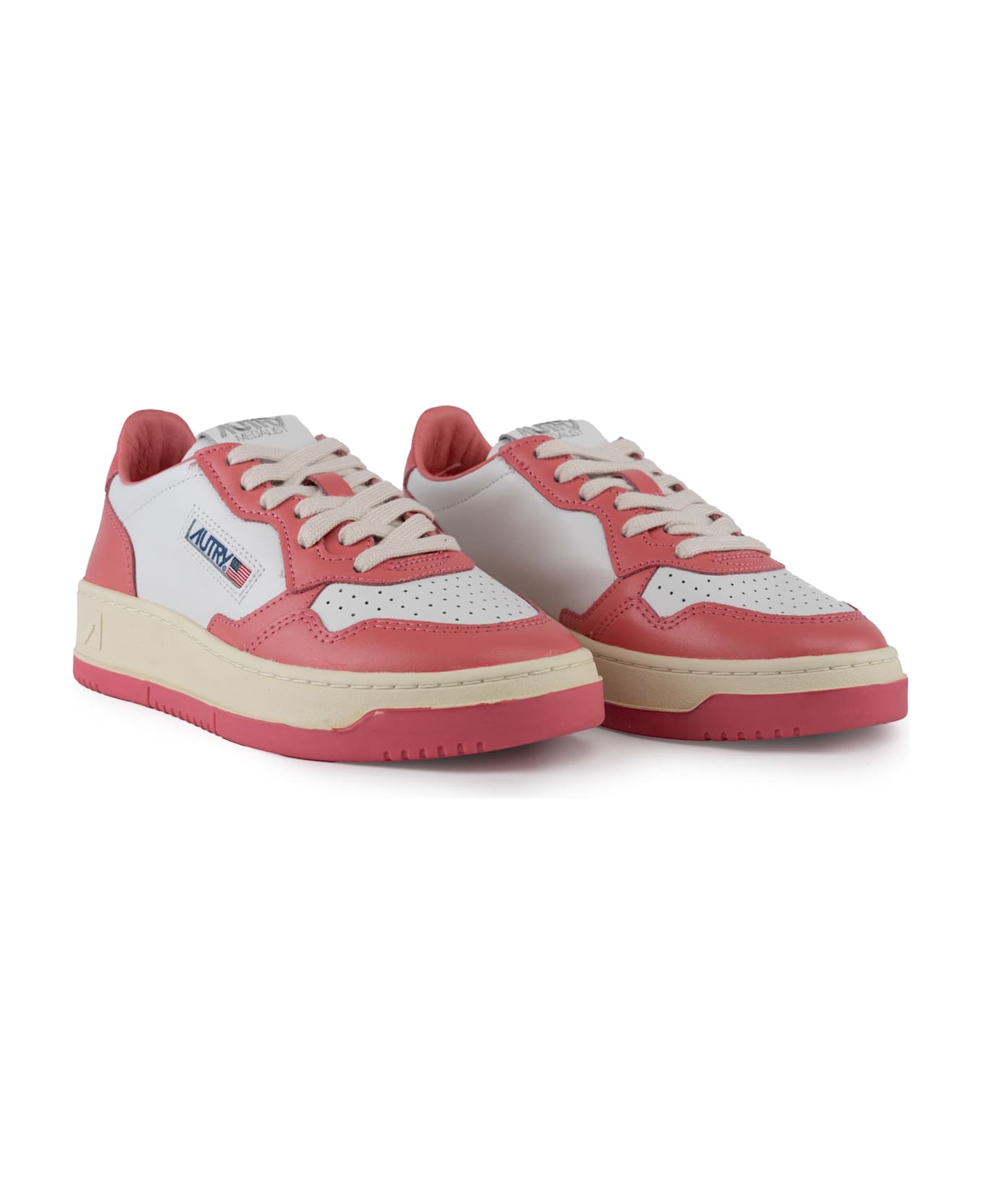 Autry Medalist Low Sneakers In Two-tone Leather - WHITE/PINK