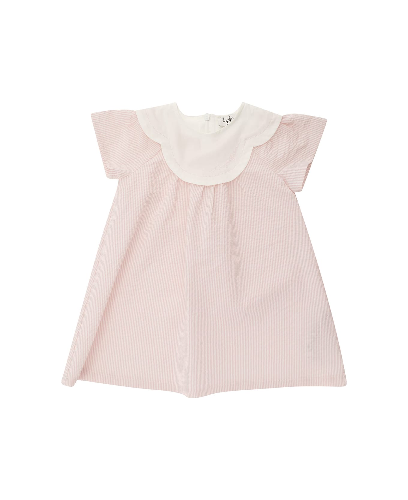 Il Gufo Pink Stripe Dress With Collar In Stretch Cotton Girl - Pink ボディスーツ＆セットアップ