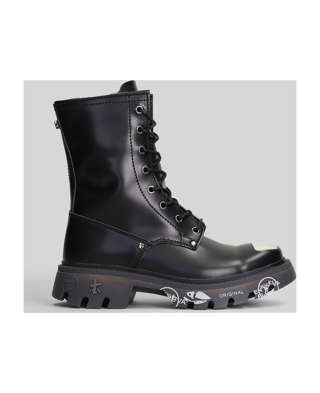 Premiata Brixton Combat Boots In Black Leather - black