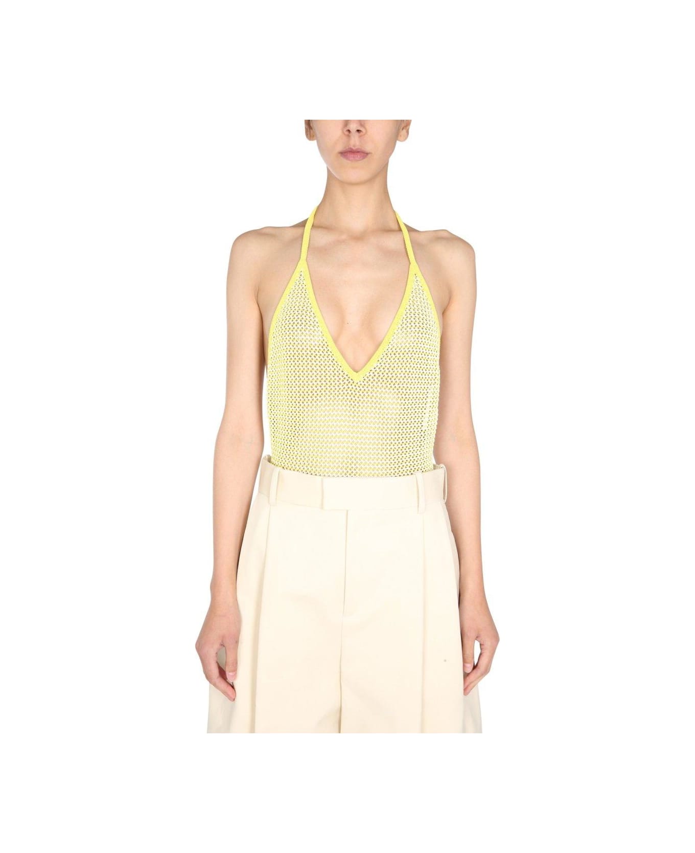 Bottega Veneta Halterneck Mesh Bodysuit - YELLOW