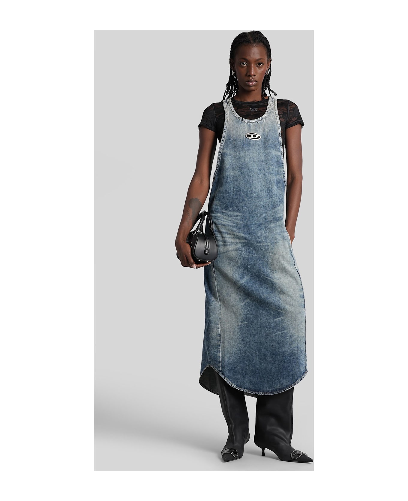 Diesel De-mariana-s Long Dress In Blue Cotton - blue