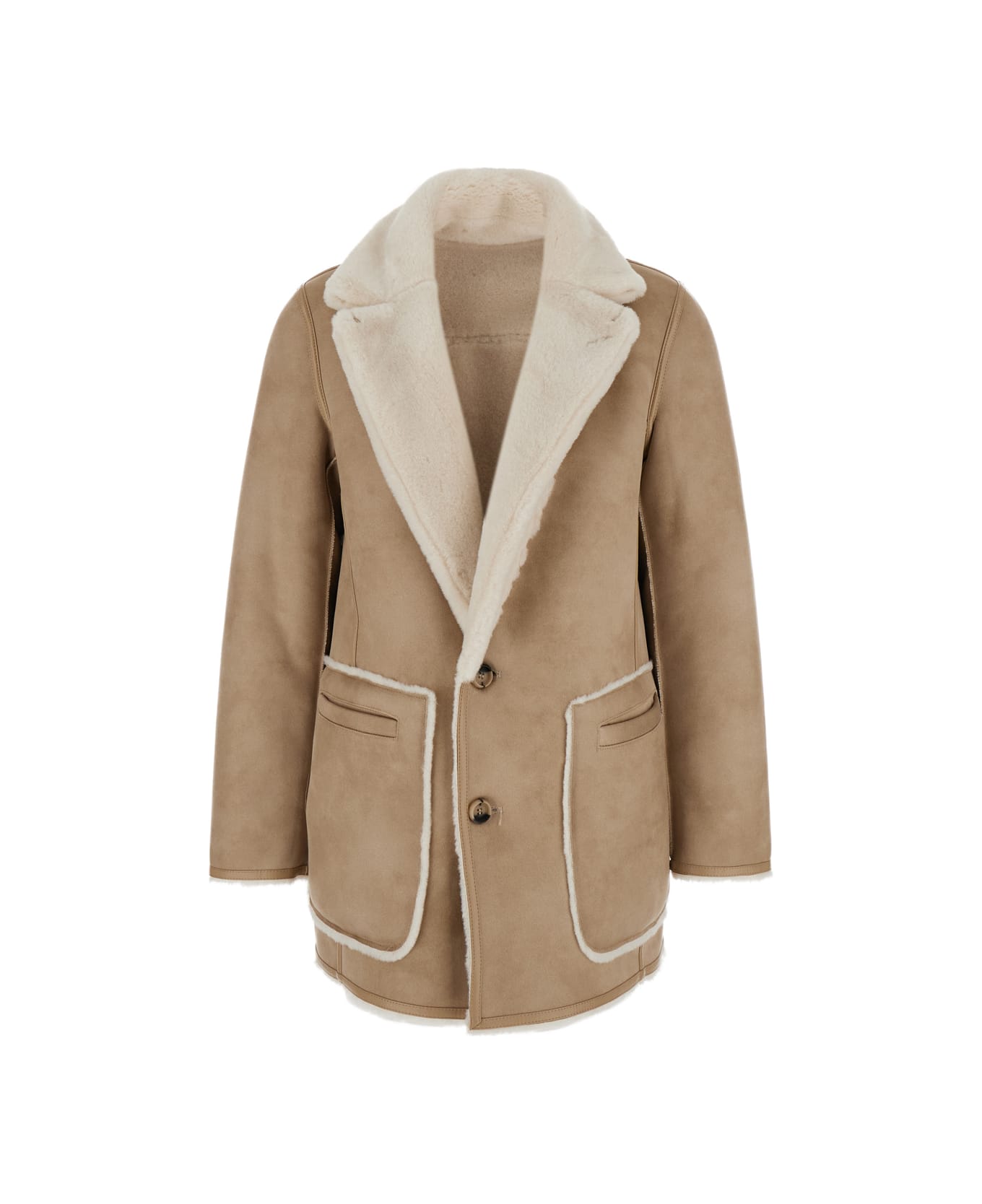 urbancode White Single-breasted Jacket With Classic Lapels In Faux Fur Woman - White