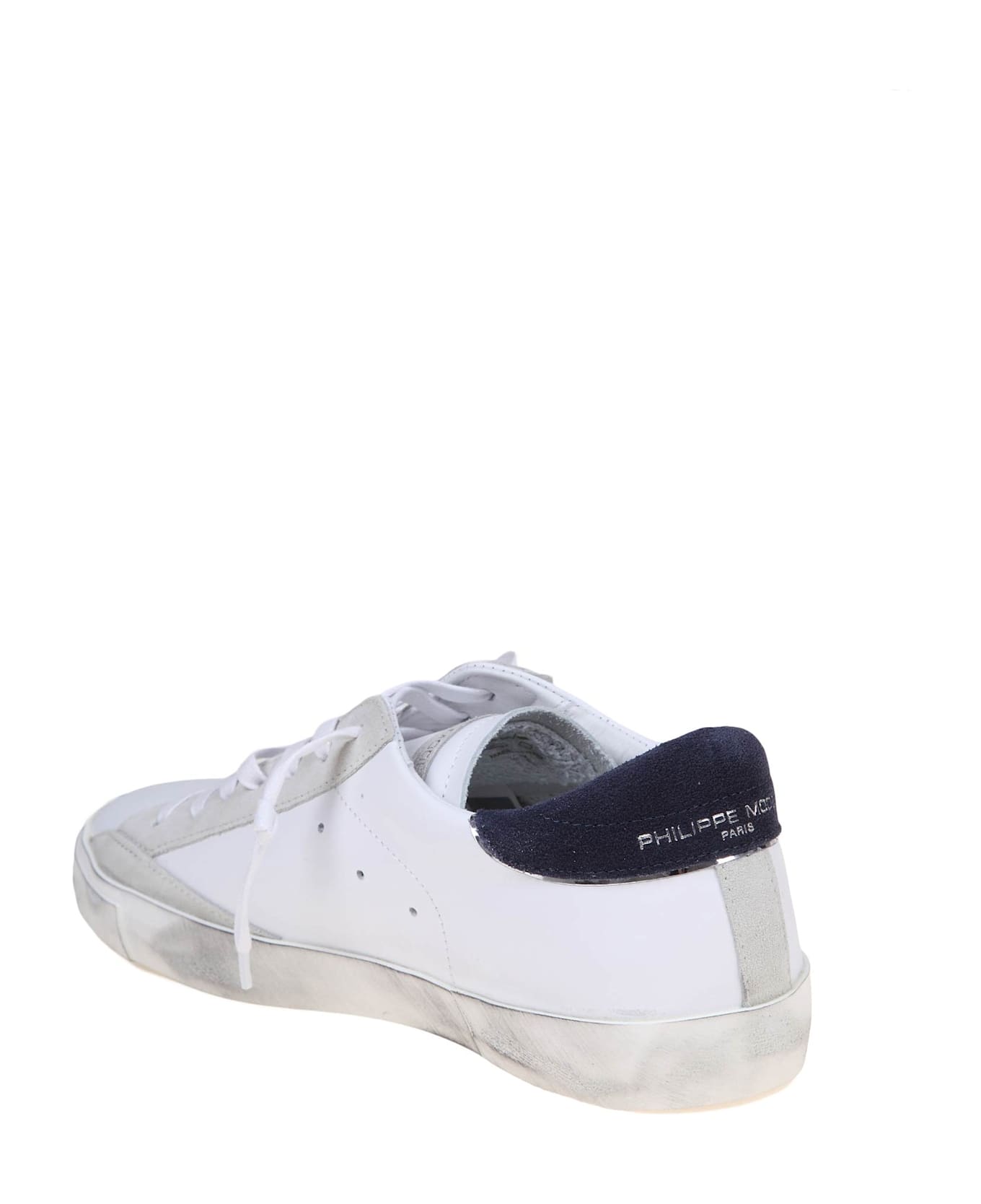 Philippe Model Prsx Low Sneakers In White/blue Leather - WHITE/BLU