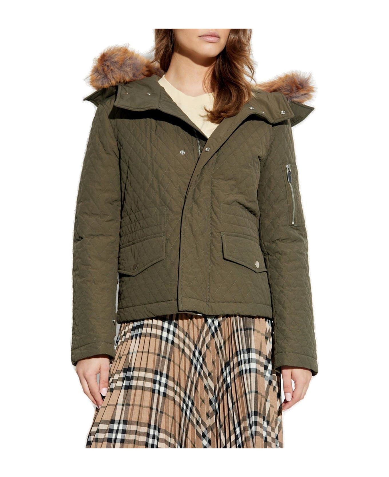 Burberry Bomber Long Sleeved Quilted Hooded Jacket - Green