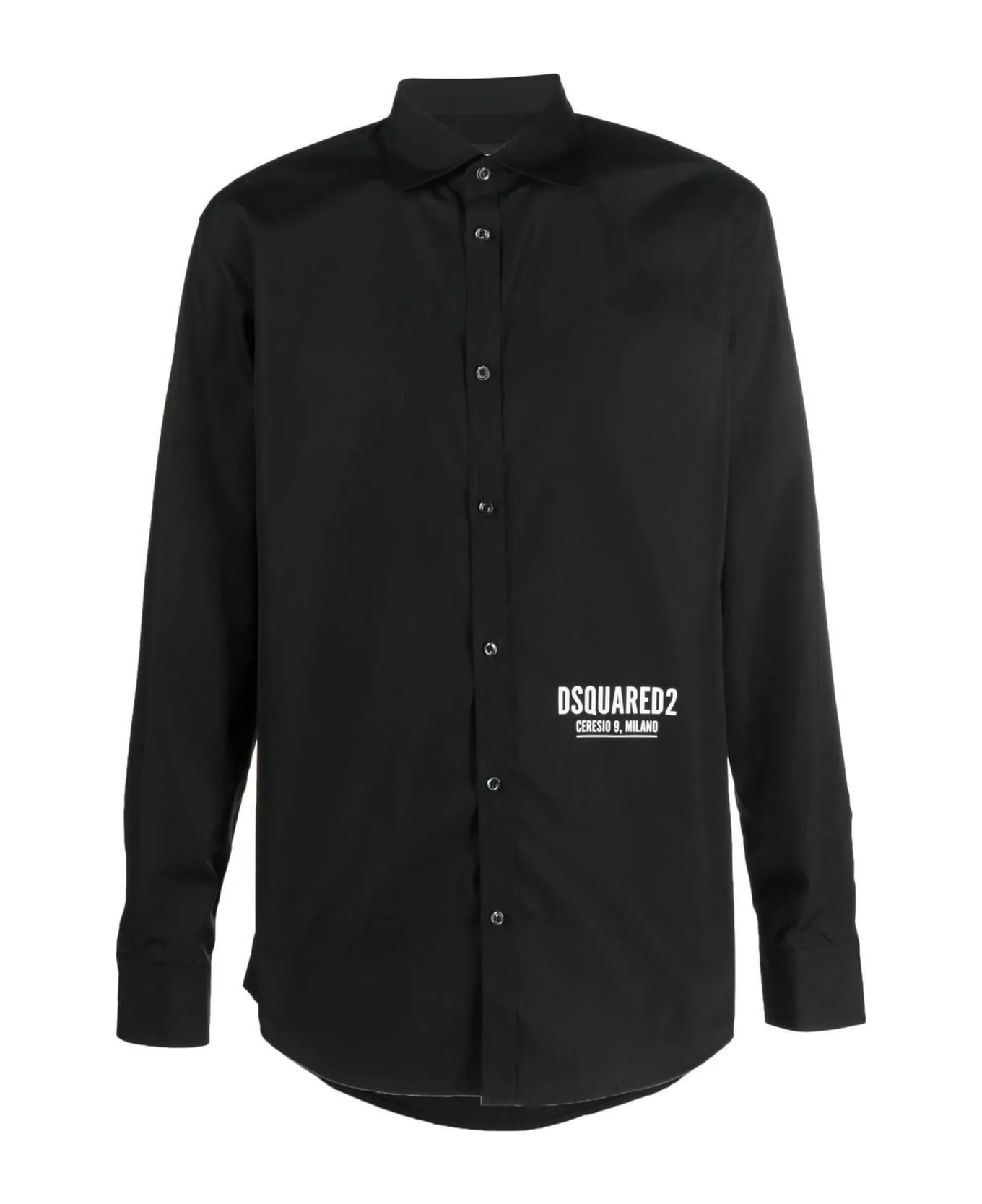 Dsquared2 Cotton Shirt With Contrasting Color Logo - Black