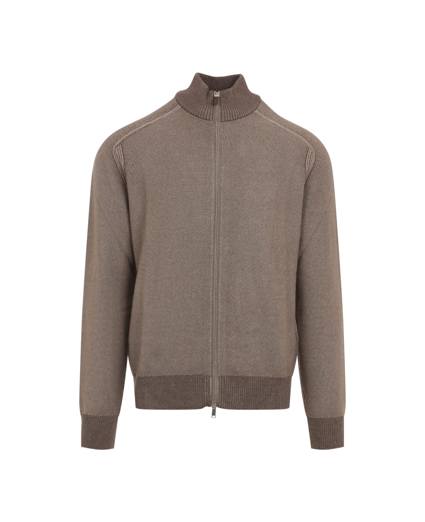 Zegna Cashseta Full Zip Pullover - Marrone Medio Fantasia