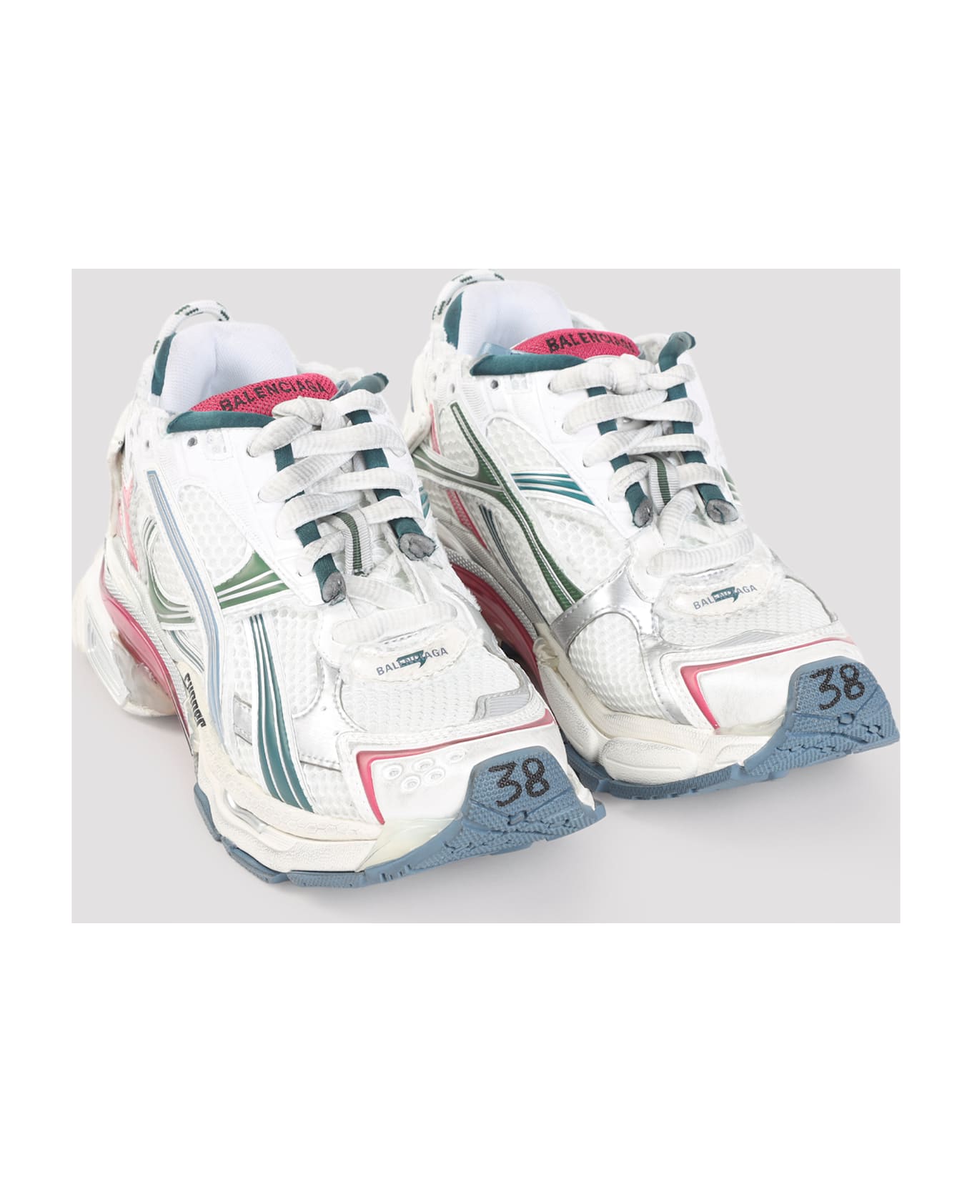 Balenciaga Runner Sneakers - Wht Dk Green Blu Pnk