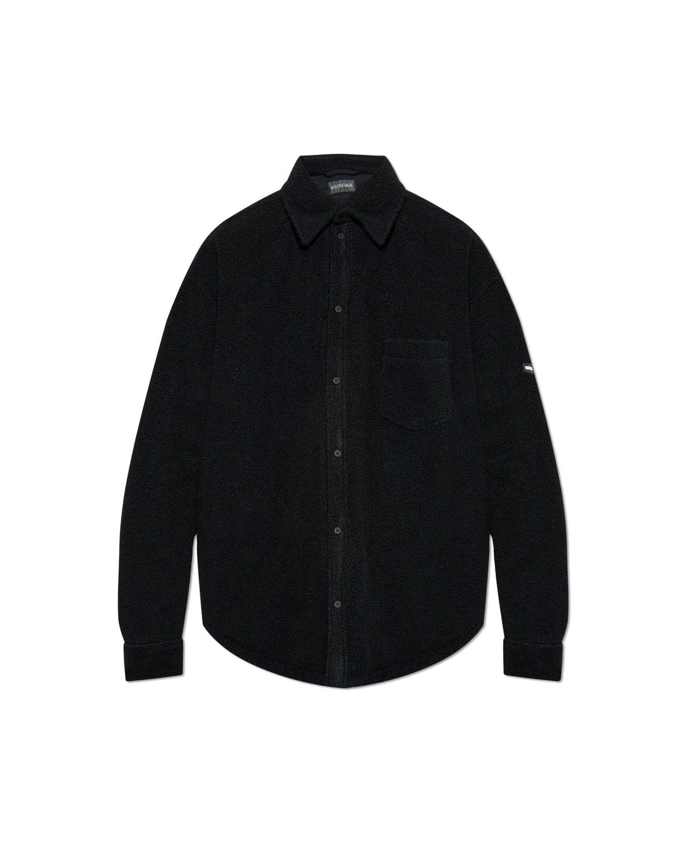 Balenciaga Logo Patch Padded Oversized Shirt - Black