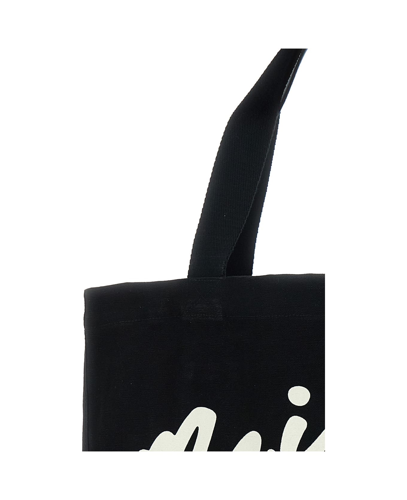 Maison Kitsuné Black Shopper With Maxi Logo Lettering On The Front In Cotton Man - Black