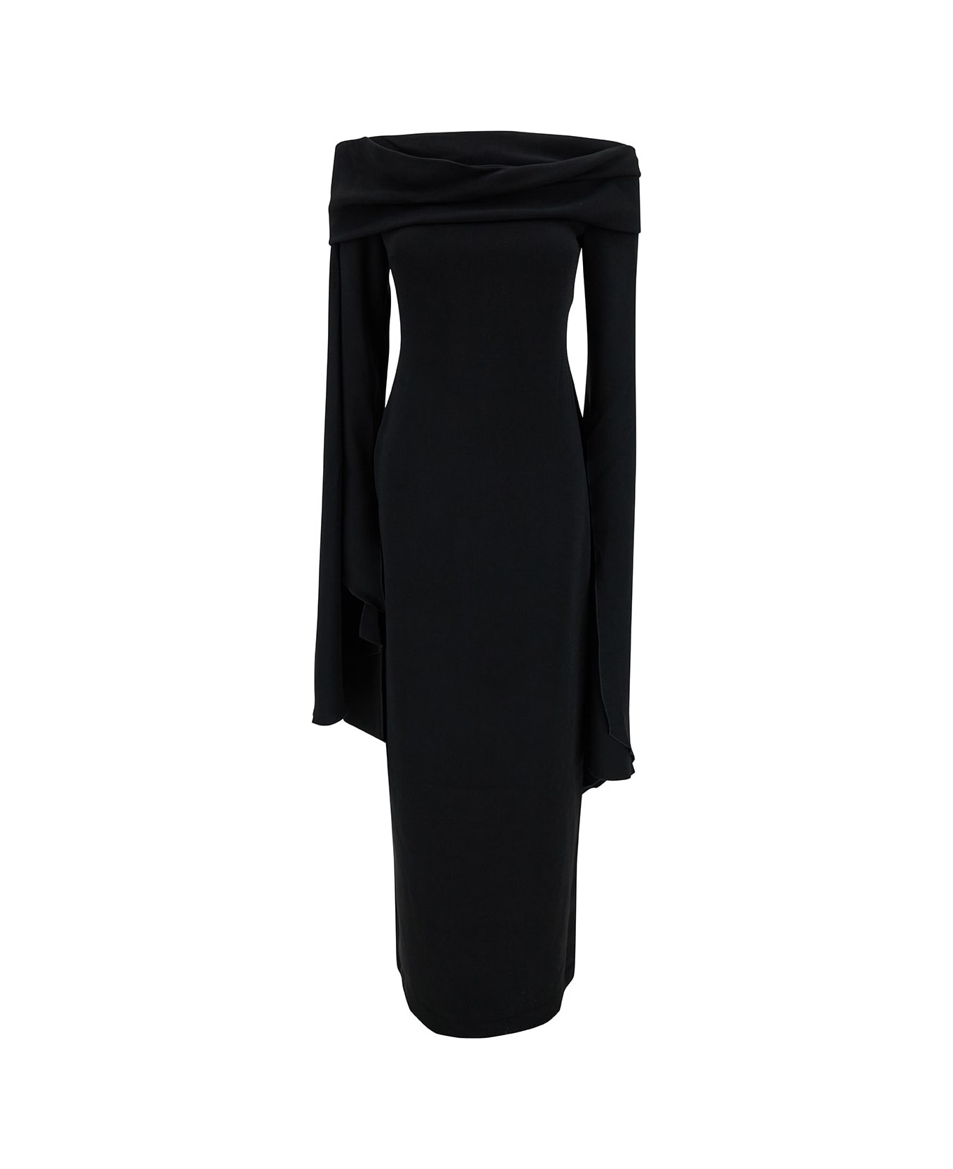 Solace London 'arden' Long Black Dress With Extra Long Dress In Fabric Woman - Black