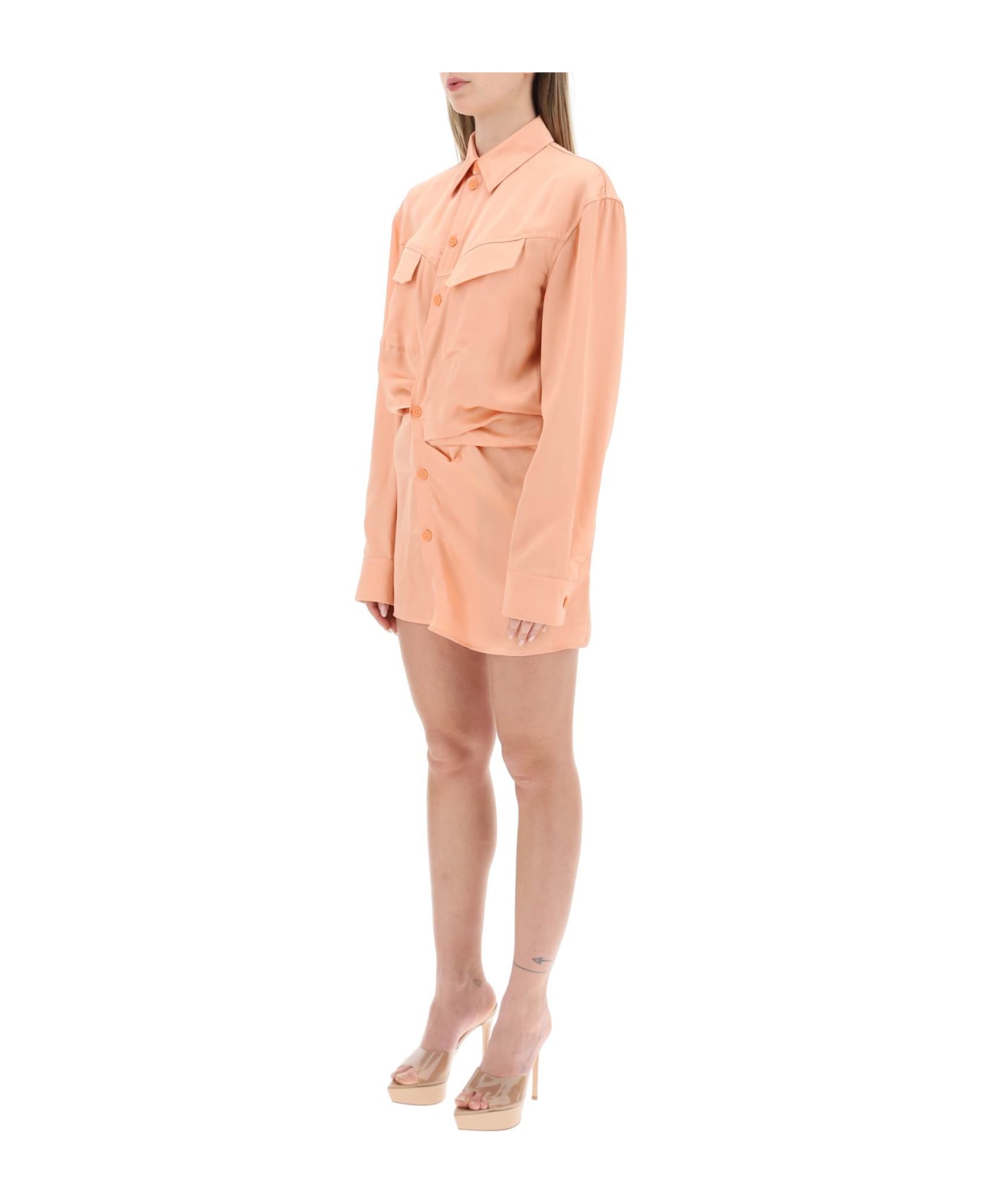 Off-White Satin Mini Shirt Dress - Salmon Pink シャツ