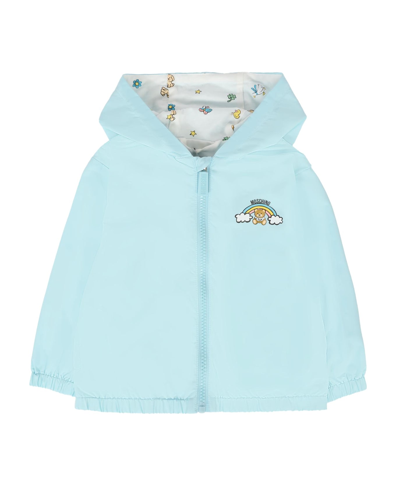 Moschino Light Blue Windbreaker Jacket For Baby Boy With Teddy Bear - Light Blue