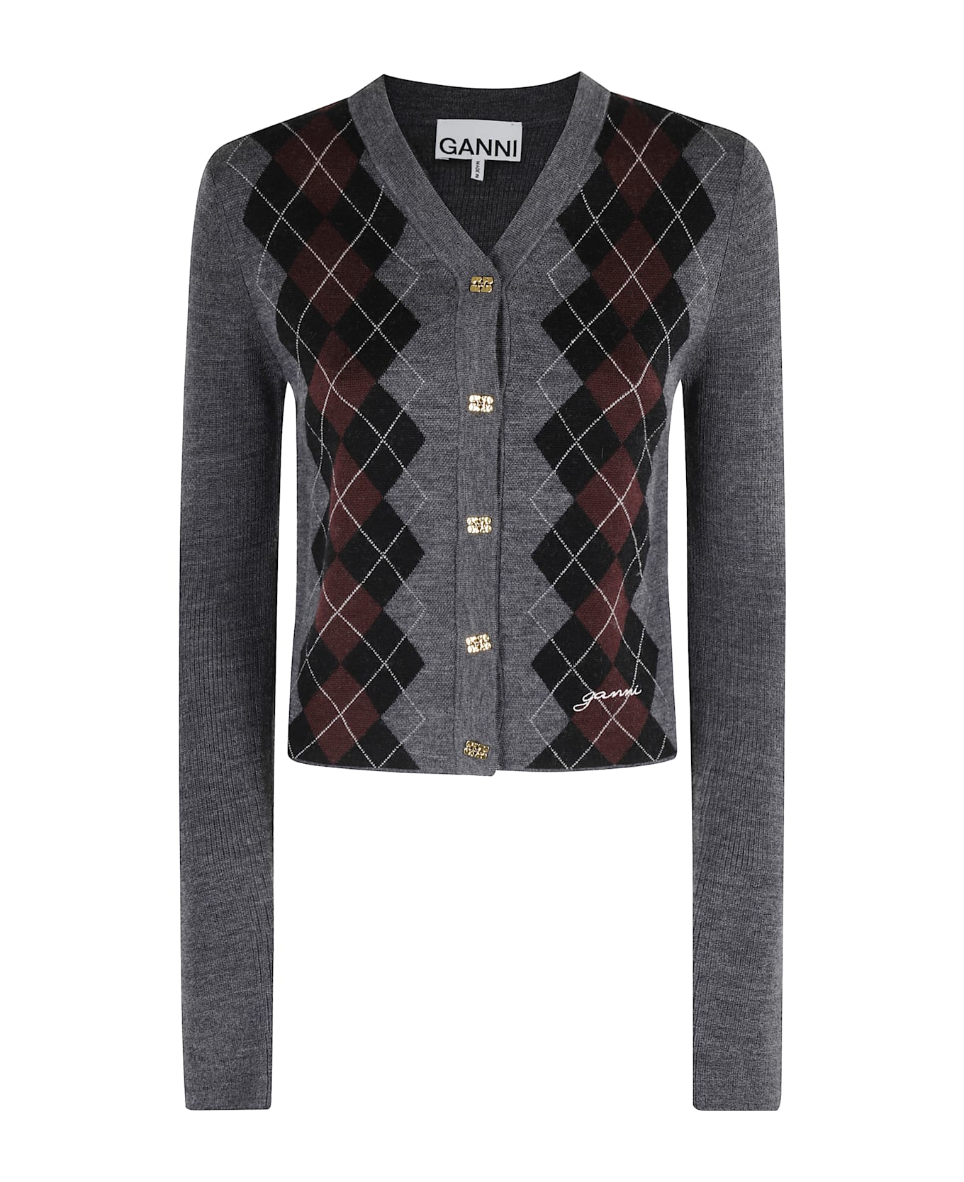 Ganni Fine Merino Jacquard Cardigan