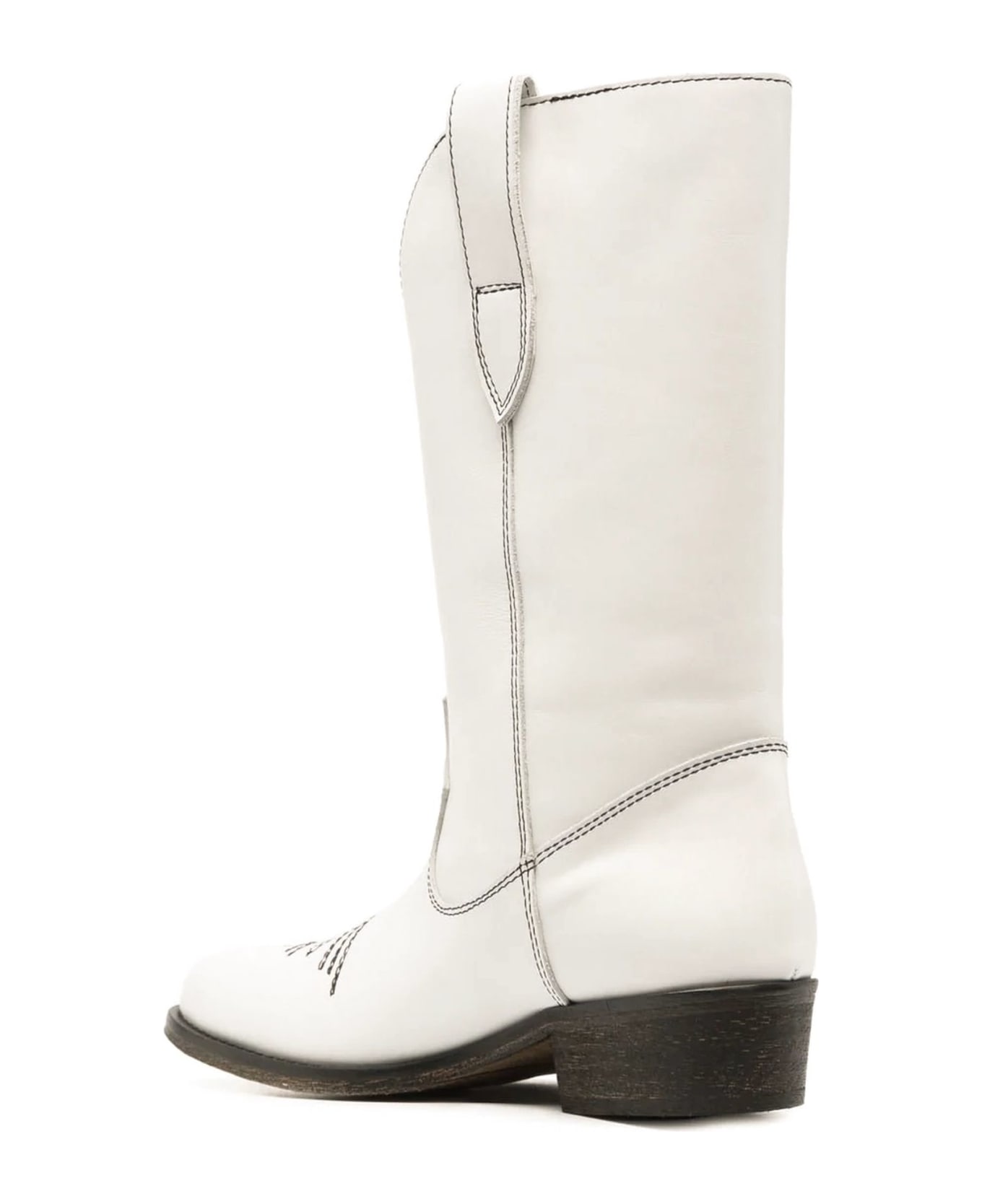 Via Roma 15 Off-white Calf Leather Cowboy Boots - White