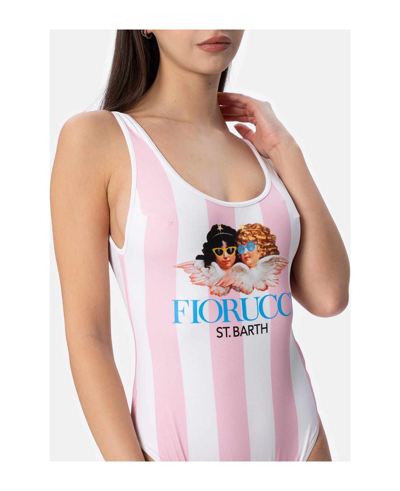 MC2 Saint Barth Woman Scoopback Striped Print One-piece Swimsuit | Fiorucci Special Edition - PINK