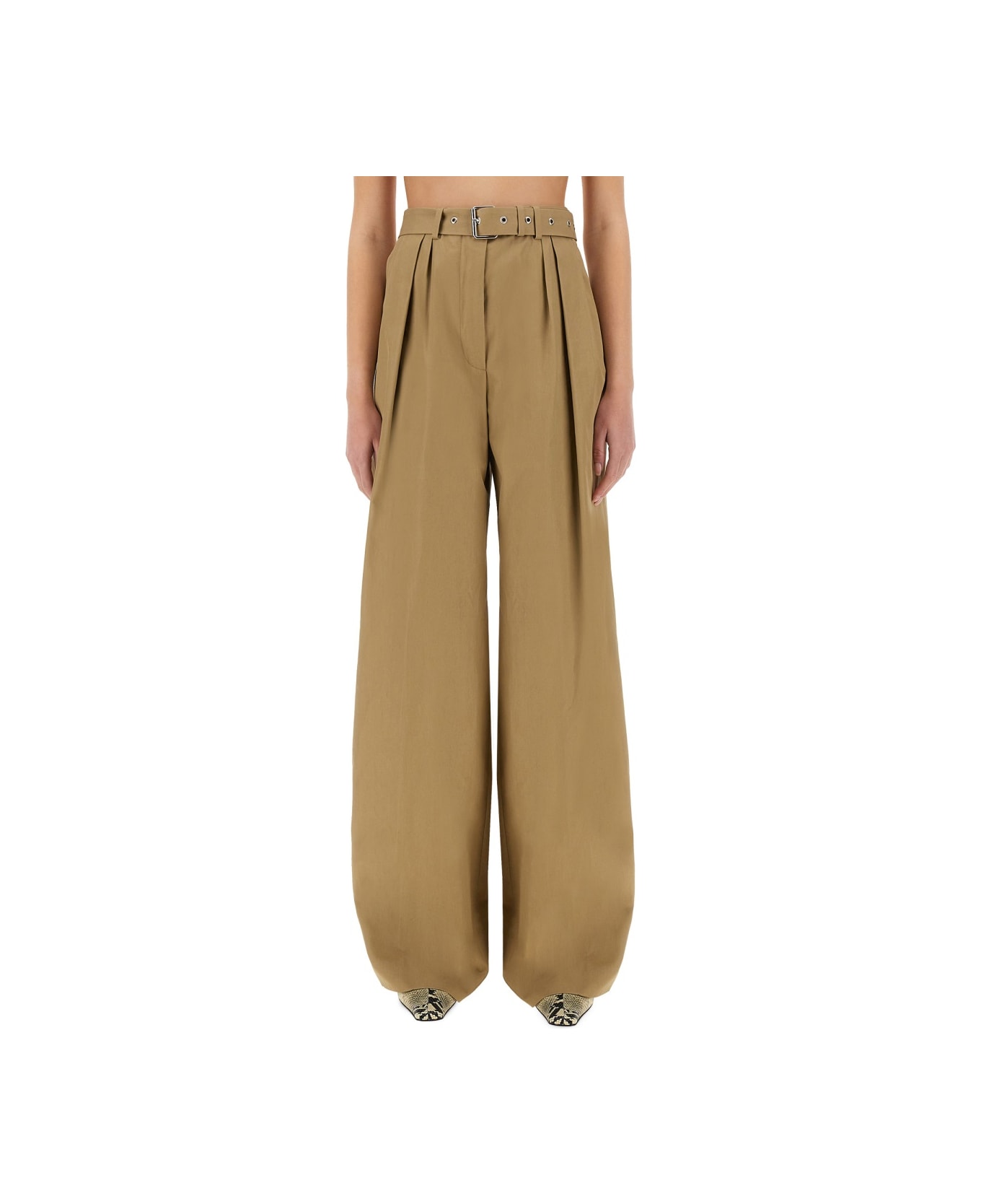 Dries Van Noten Wide-leg Pants With Belt - BEIGE