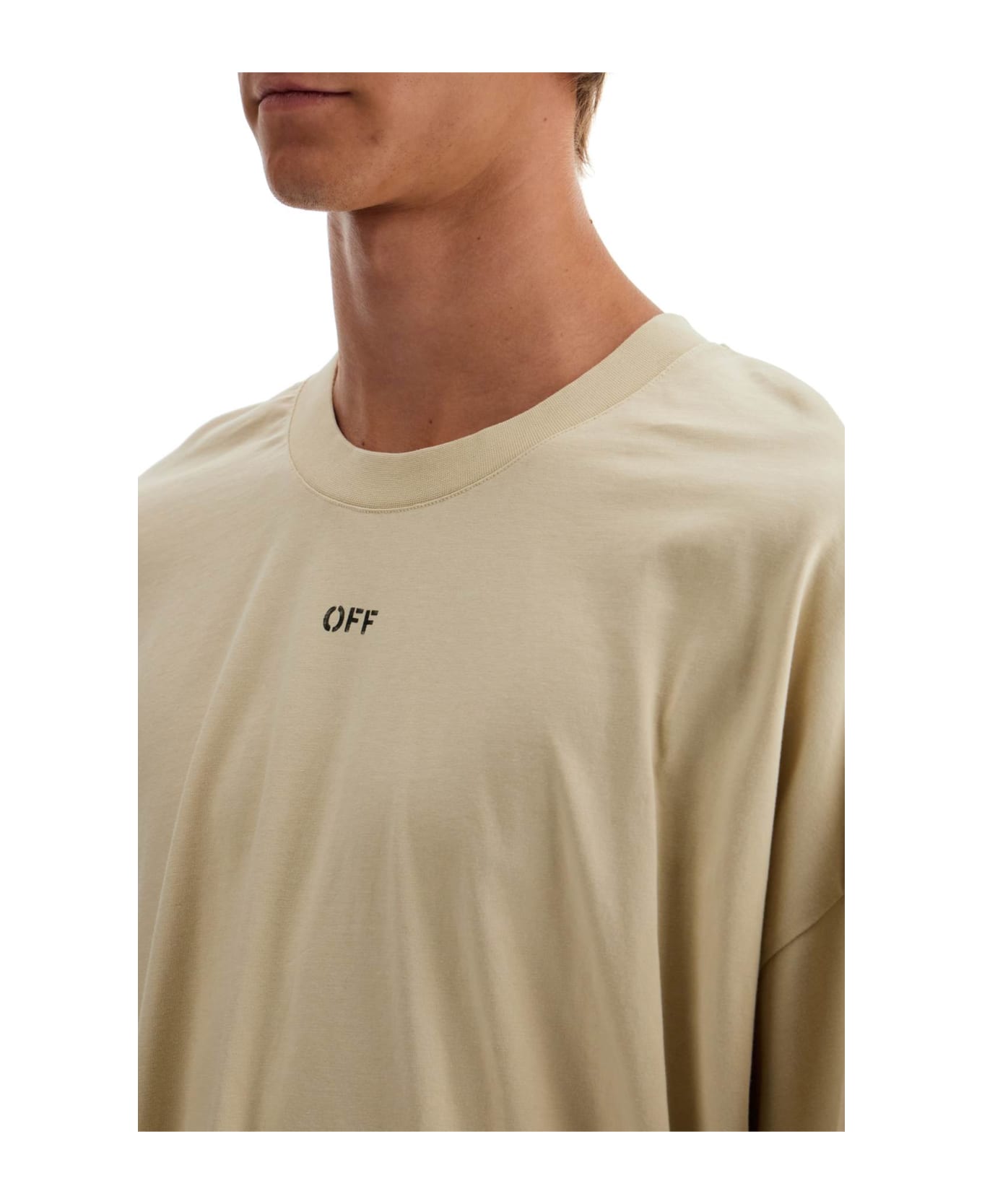 Off-White Long Sleeve Oversized T-shirt For - BROWN RICE - BLACK (Beige)