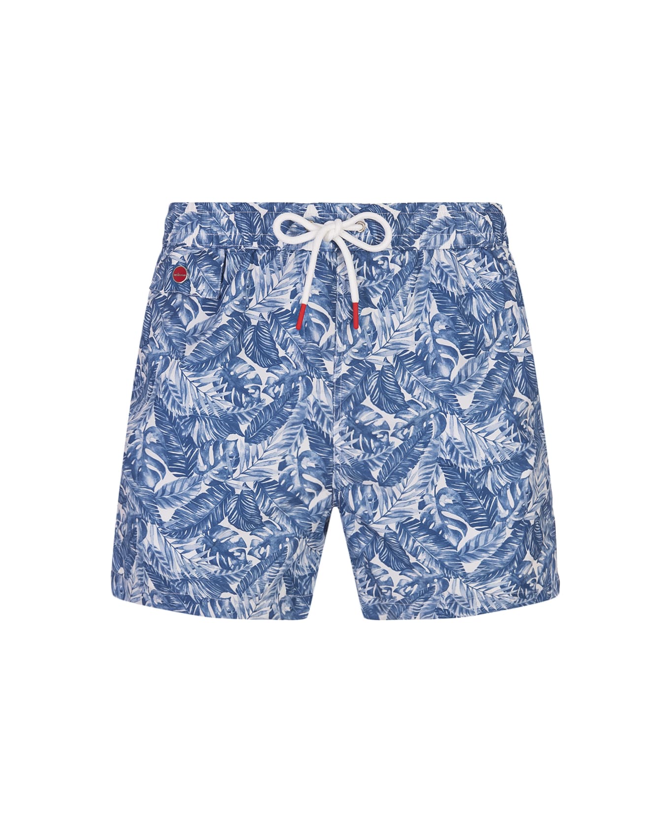 Kiton White Swim Shorts With Blue Foliage Print - Blue
