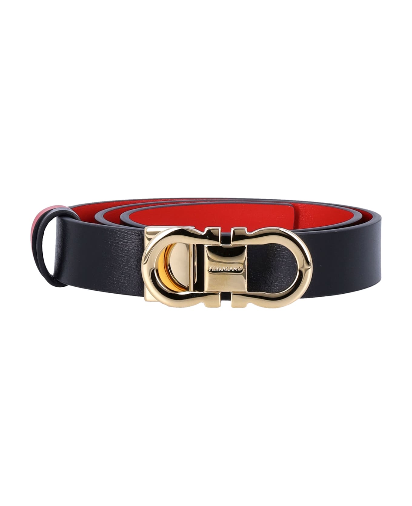 Ferragamo Gancini Reversible Belt - NERO + FLAME RED