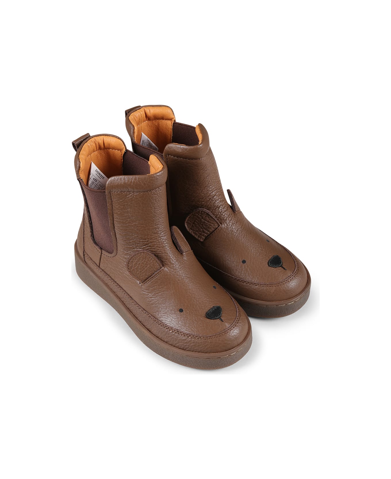 Donsje Brown Ankle Boots For Kids With Bear - Brown