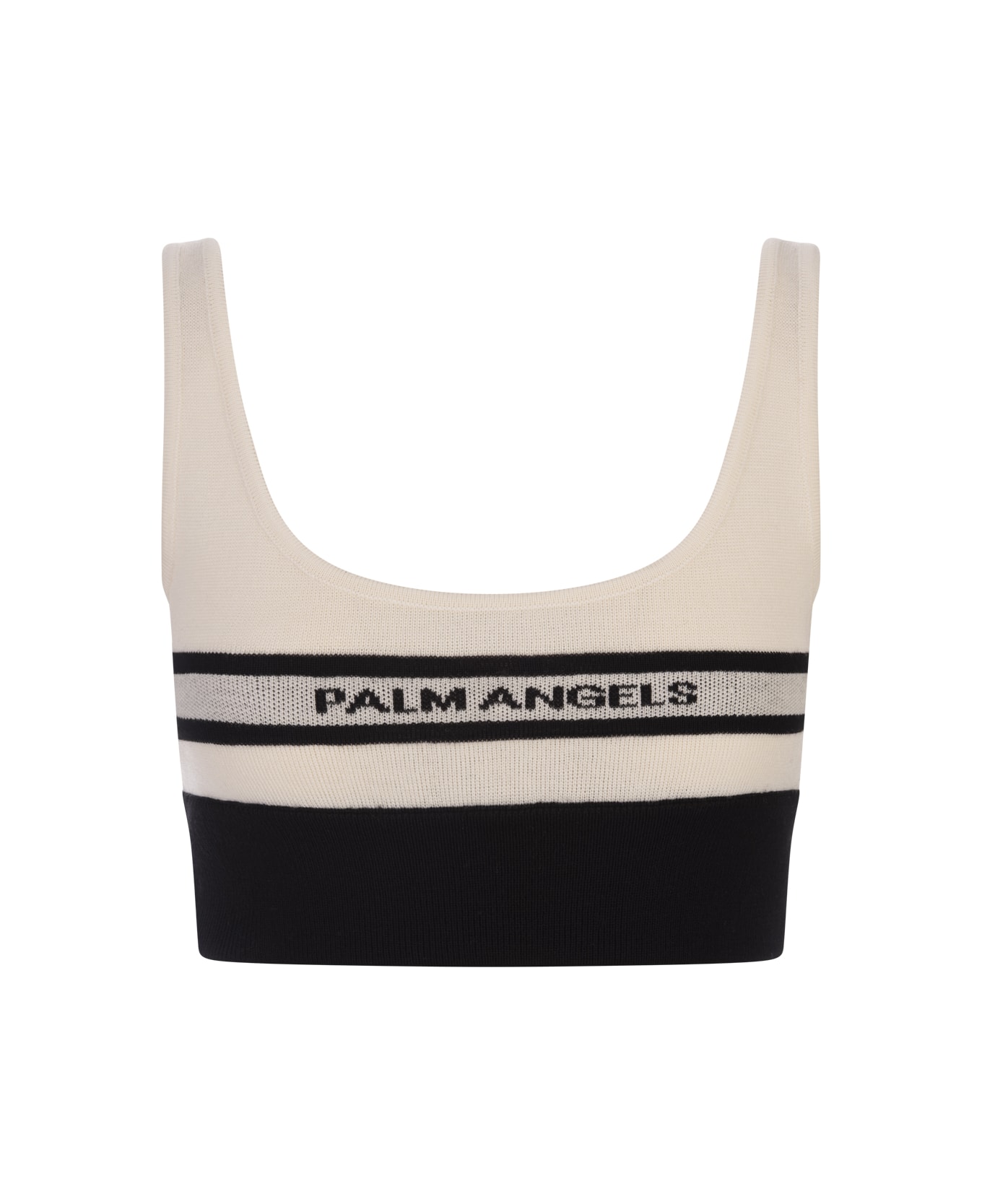 Palm Angels Two-tone Wool Crop Top With Logo - White トップス
