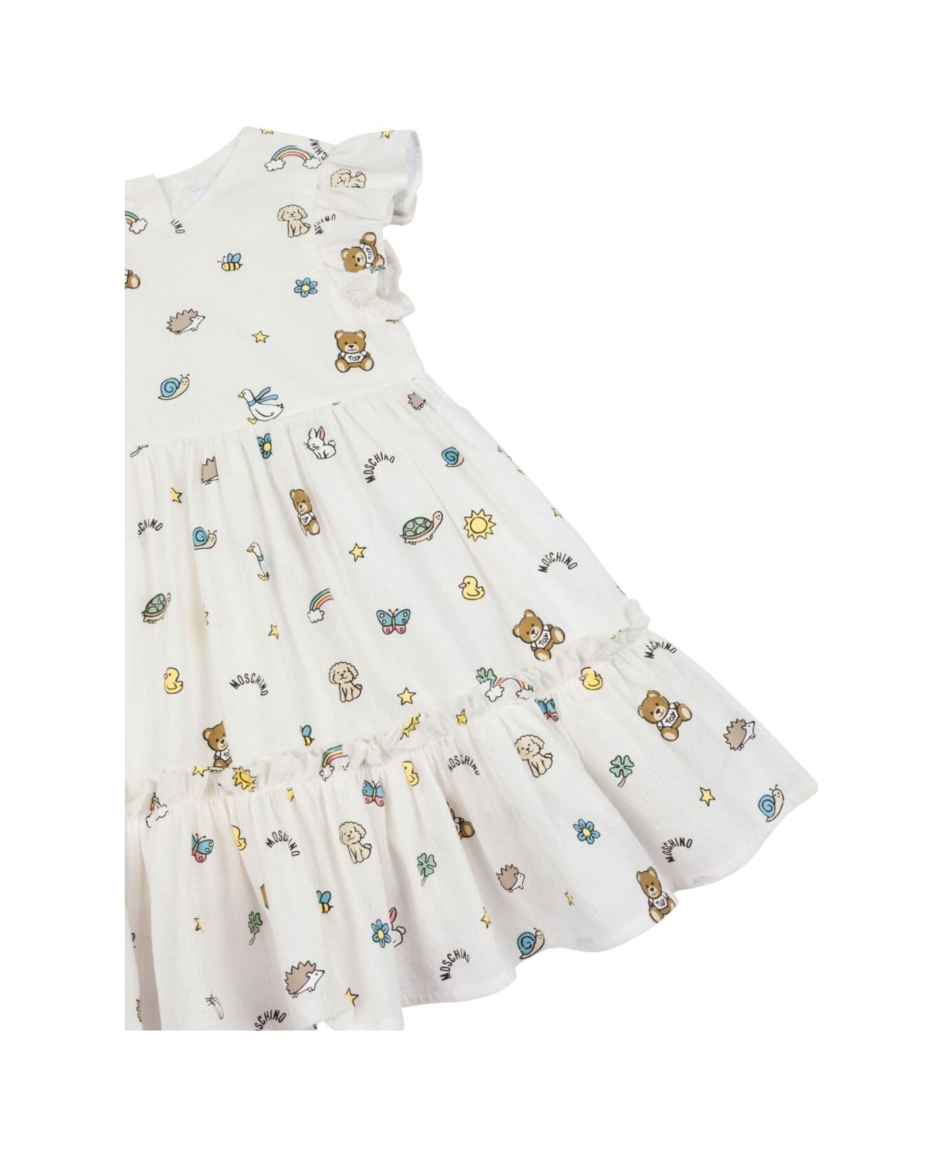 Moschino White Dress With Flared Skirt And All-over Print In Cotton Baby - White