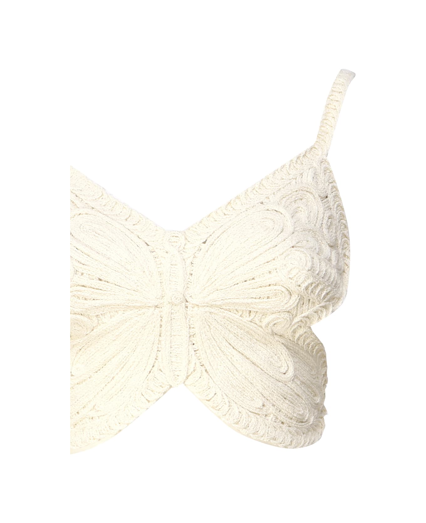 Blumarine Cropped Top With Butterfly Embroidery - Ivory ブラジャー