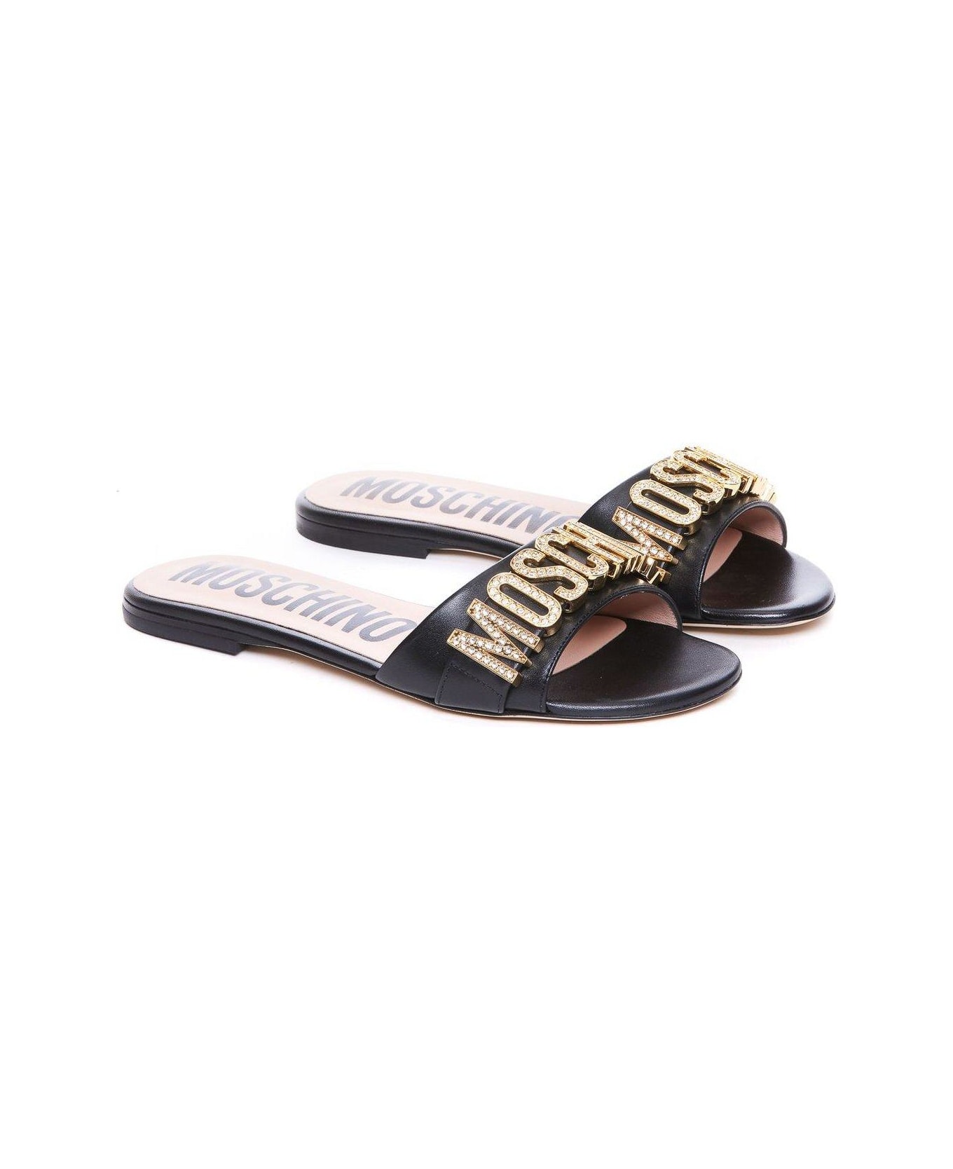Moschino Logo Embellished Slip-on Sandals - BLACK