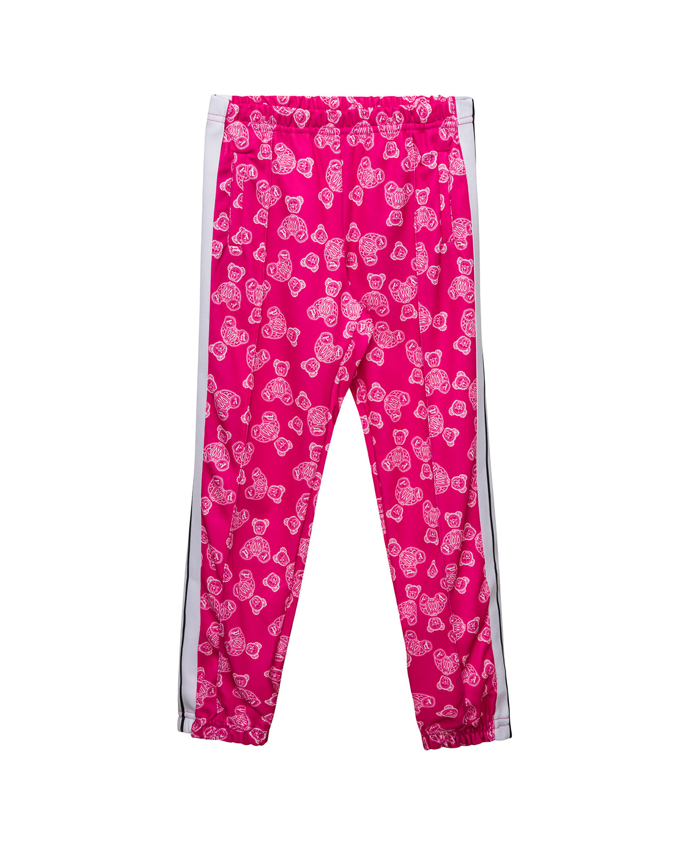 Palm Angels Fuchsia Track Pants With All-over 'paisley' Teddy Bear Print In Cotton Blend Girl - Fuxia