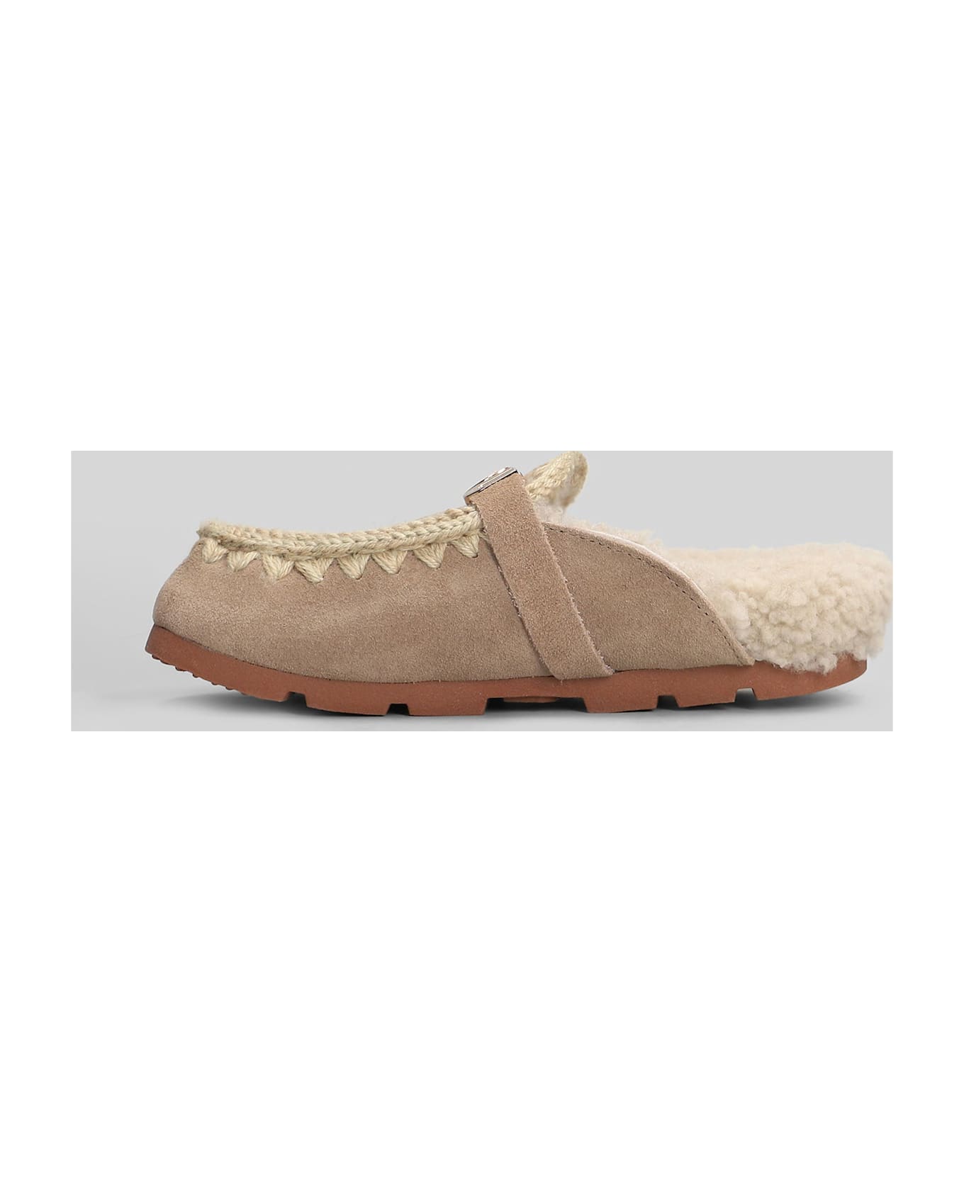 Mou Winter Bio Slide Slipper-mule In Camel Suede - Camel