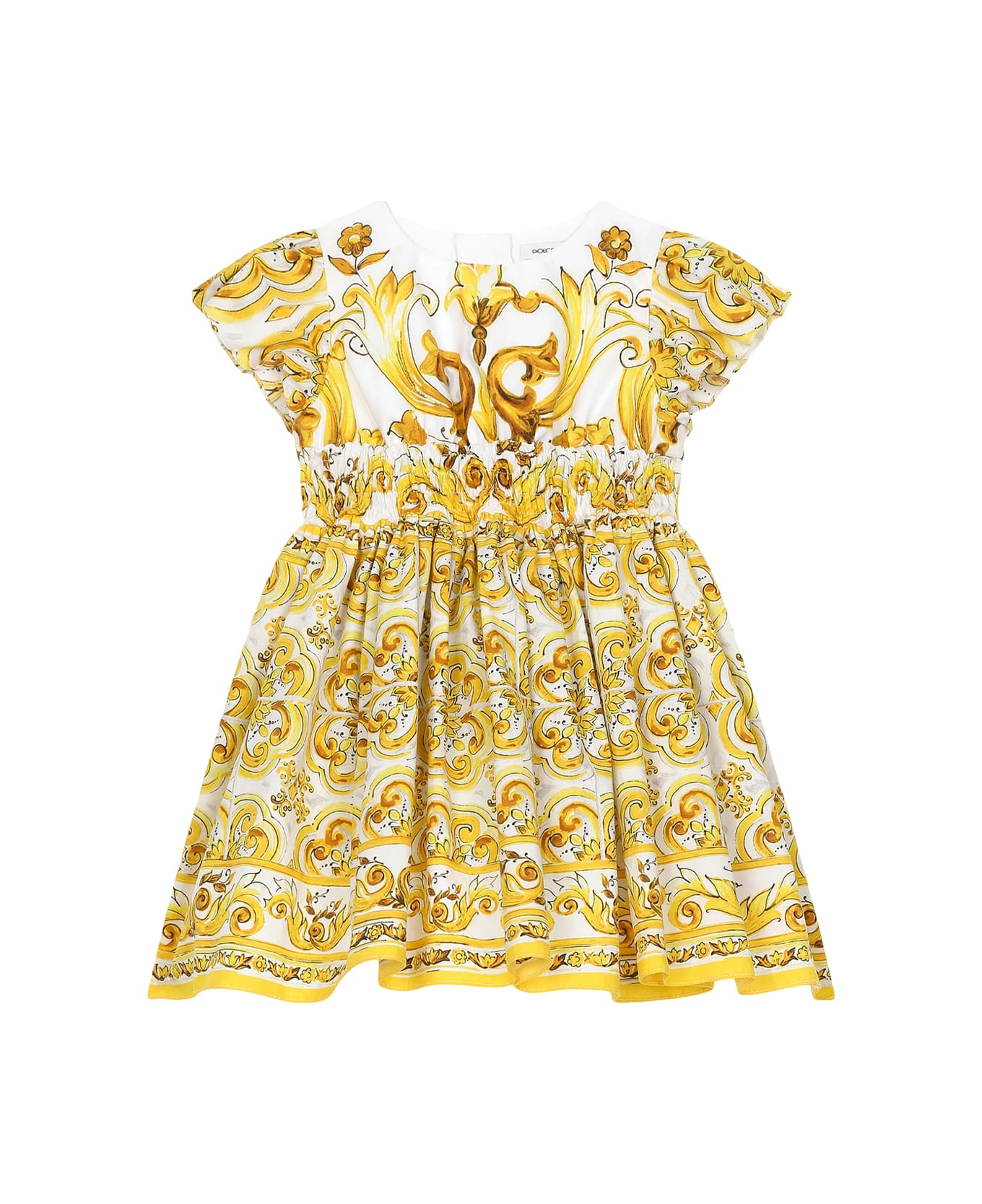 Dolce & Gabbana Poplin Dress With Yellow Maiolica Print - Yellow