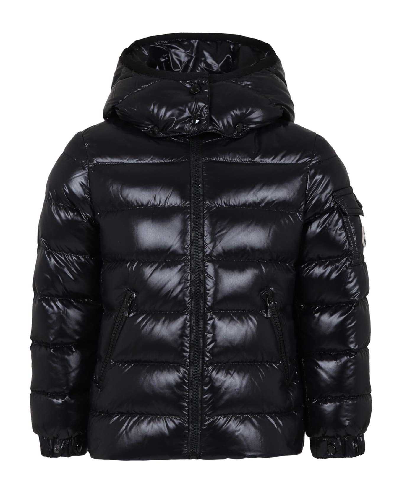 Moncler Black Bady Down Jacket For Girl With Logo - Black