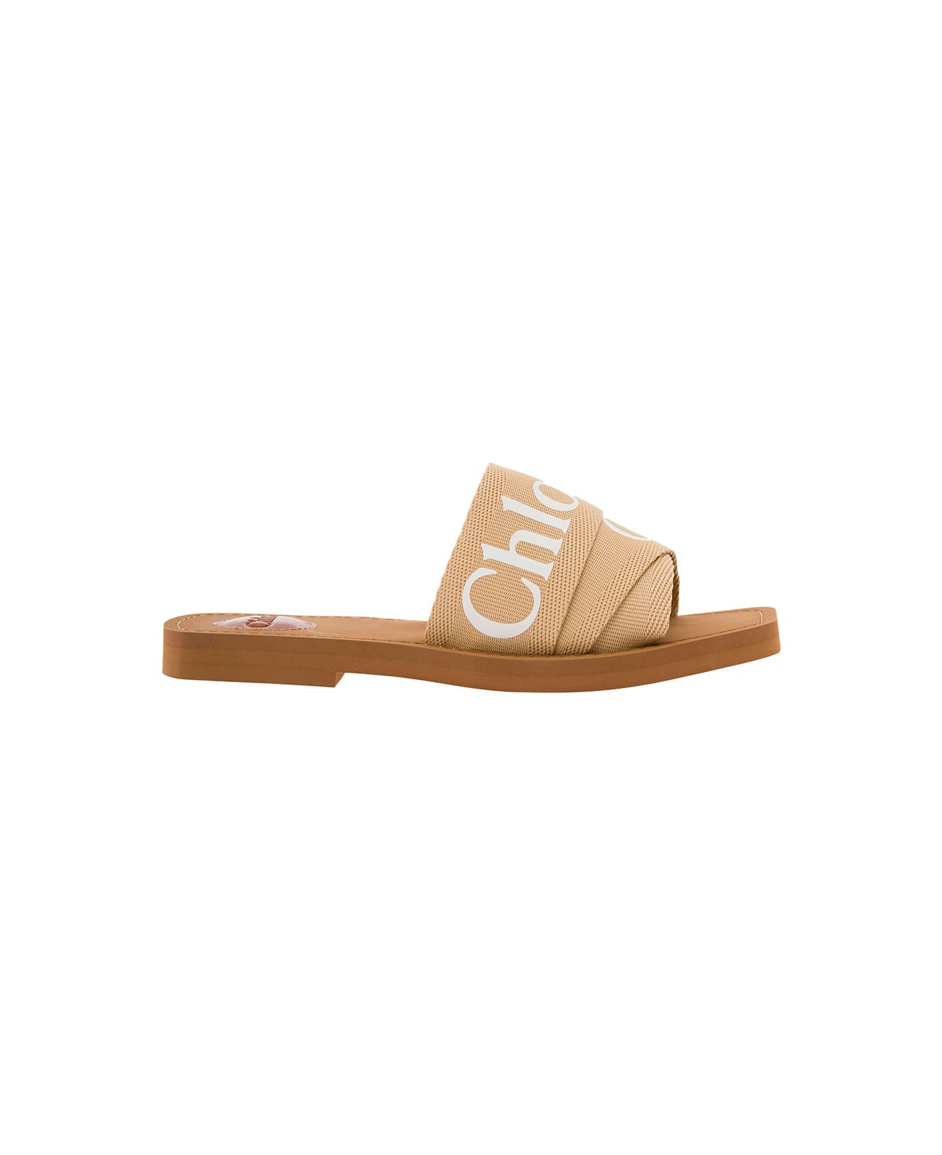 Chloé 
woody
 Beige Sabot With Contrasting Logo In Canvas - Beige