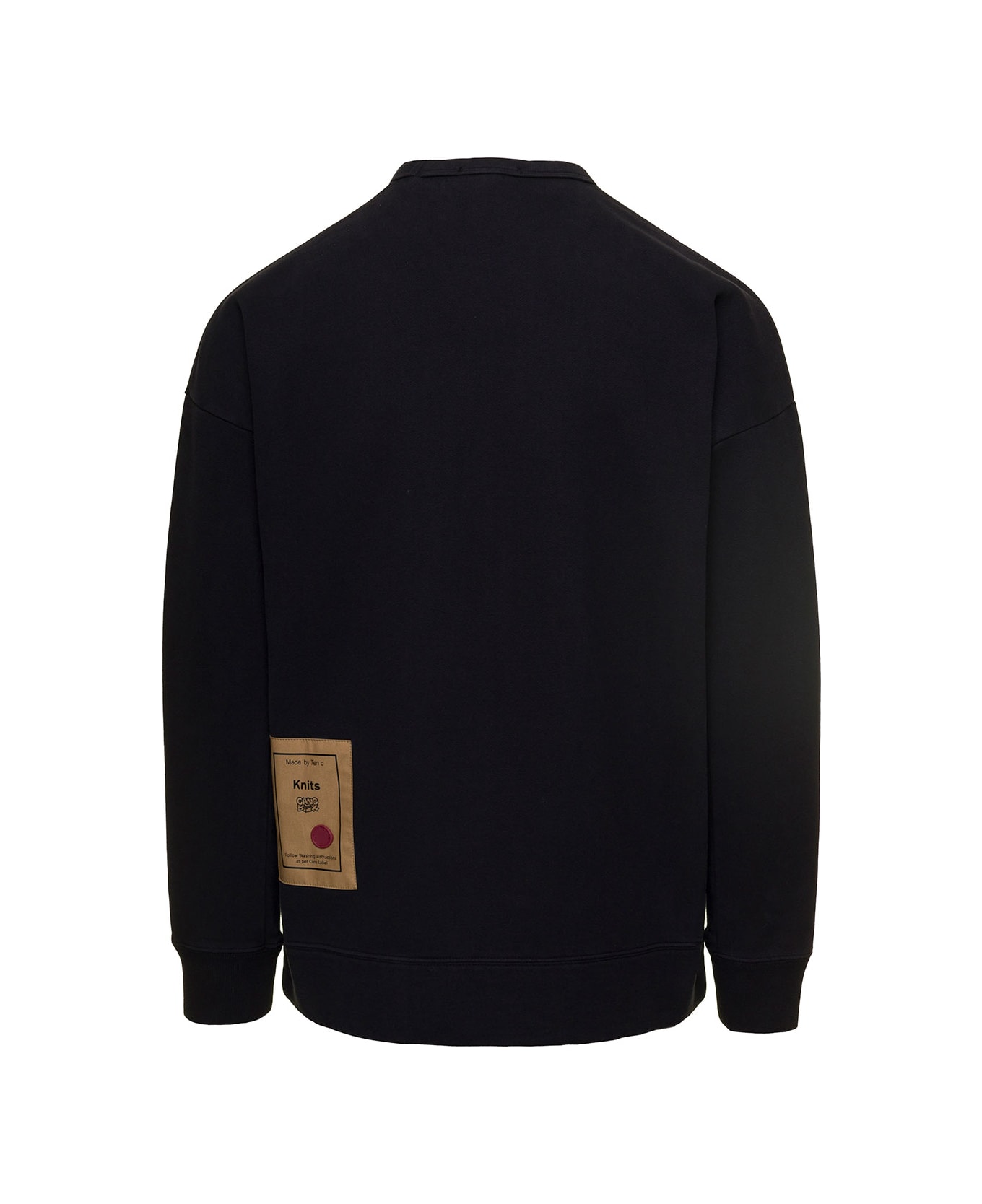 Ten C Black Crewneck Printed Sweater In Cotton Man Ten C - Black