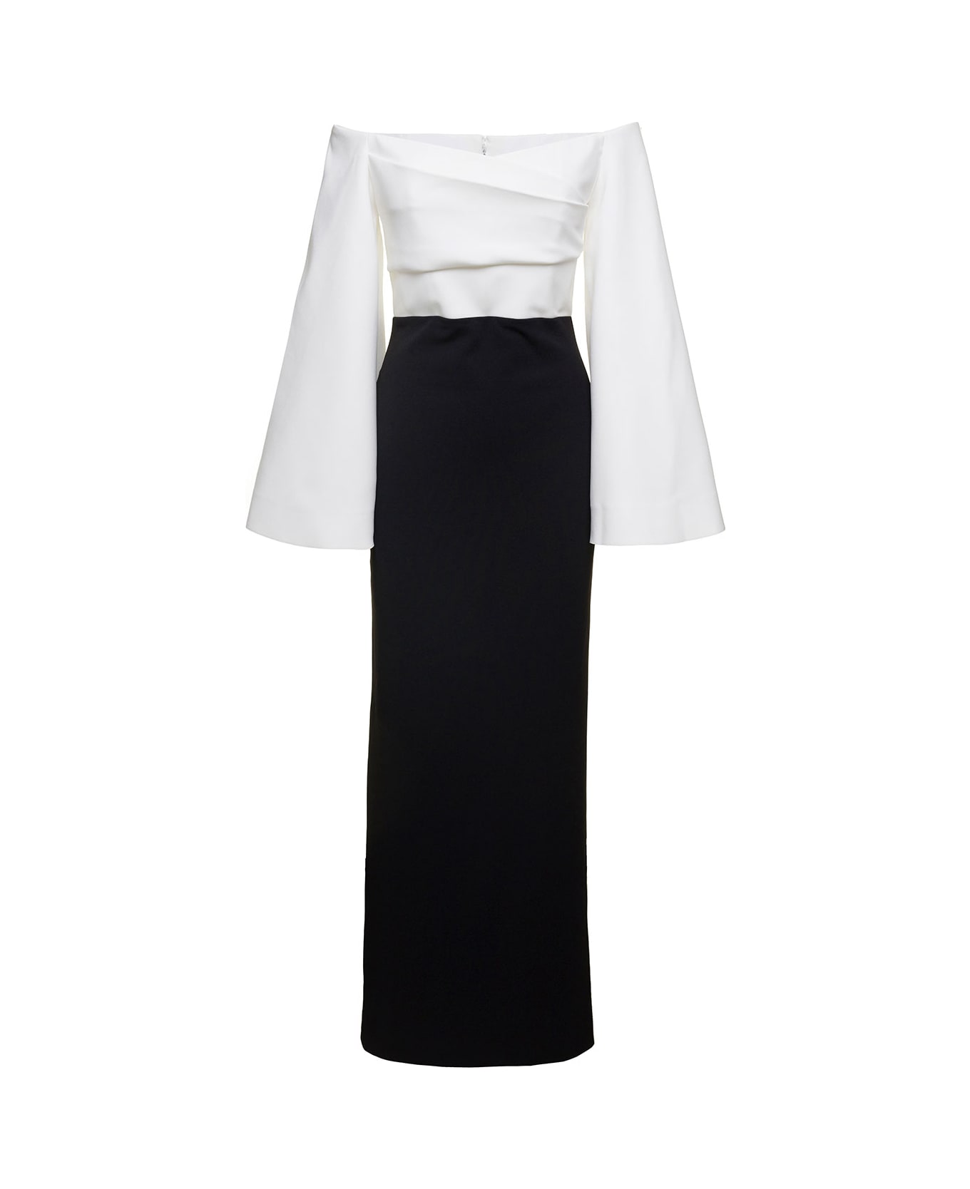Solace London Eliana Off-shoulder Maxi Dress In Black And White Satin - White/black