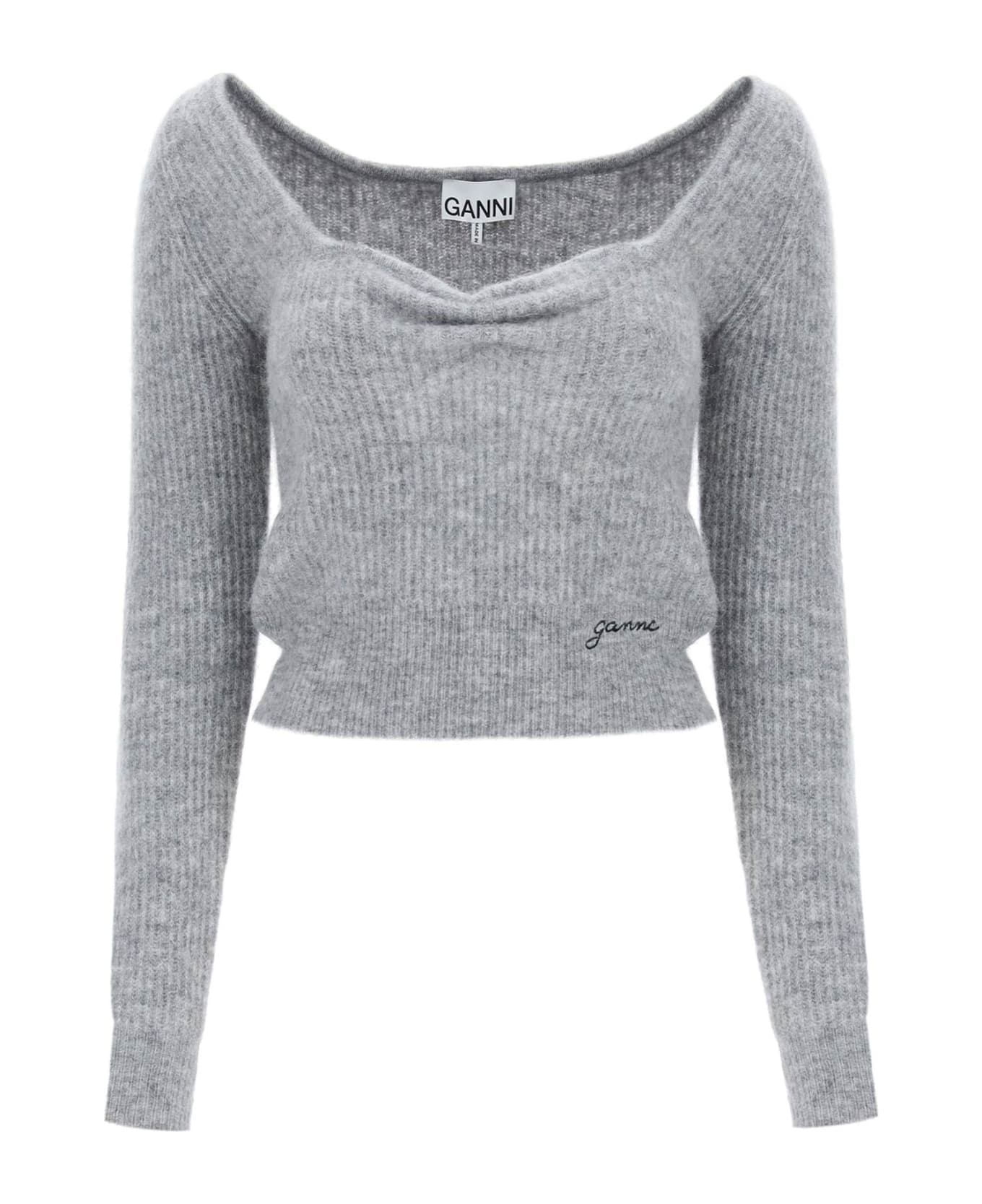 Ganni Sweater With Sweetheart Neckline - PALOMA MELANGE (Grey) ニットウェア