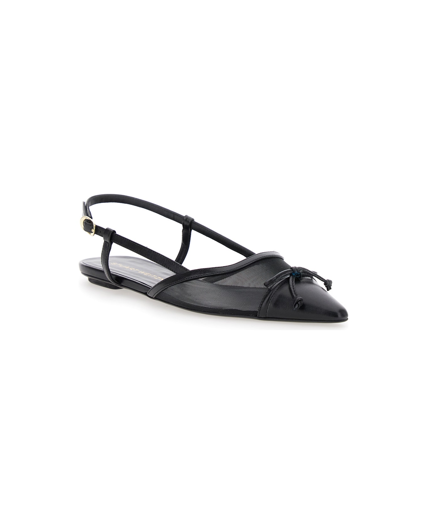 Stuart Weitzman Black Slingback Ballerinas With Pointed Design In Mixed Leather Woman - Black