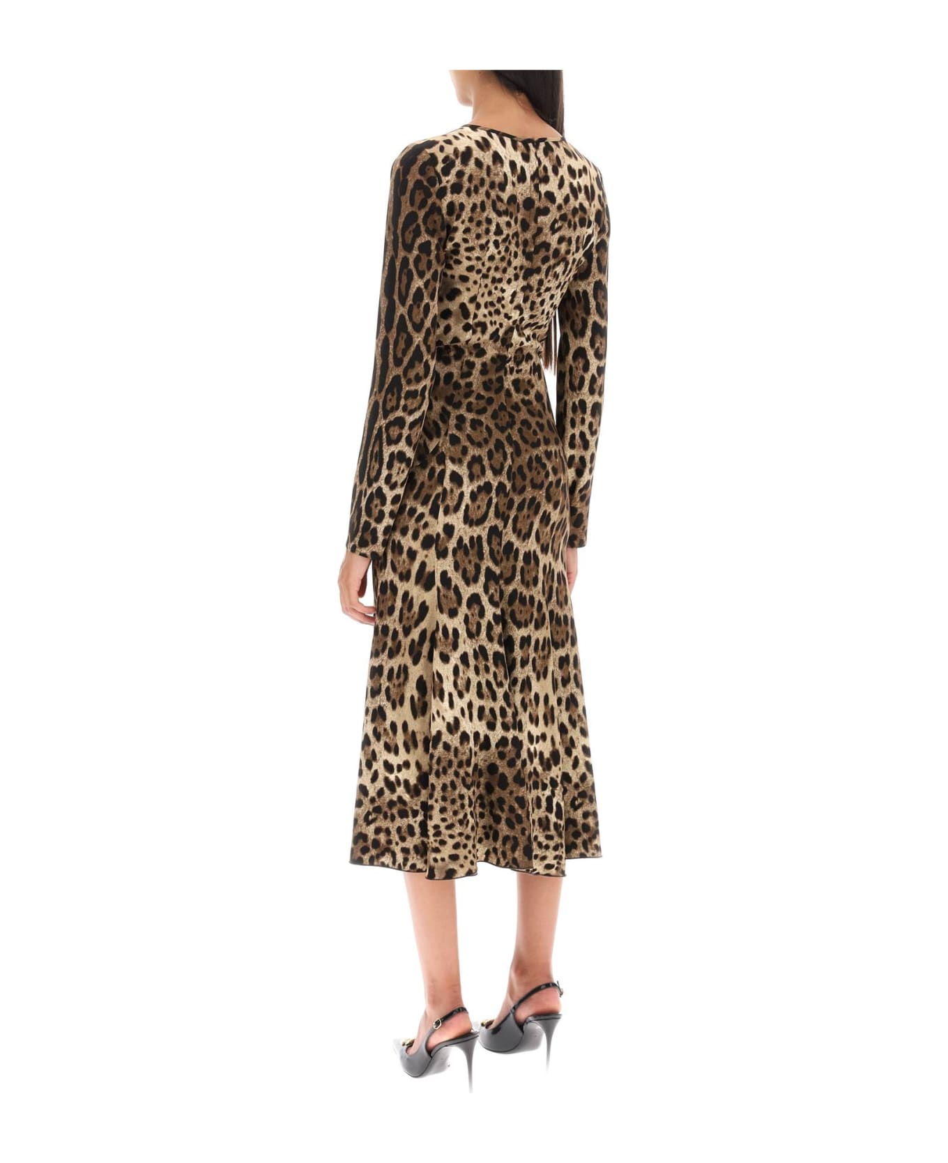 Dolce & Gabbana Leopard Print Viscose Midi Dress - Brown
